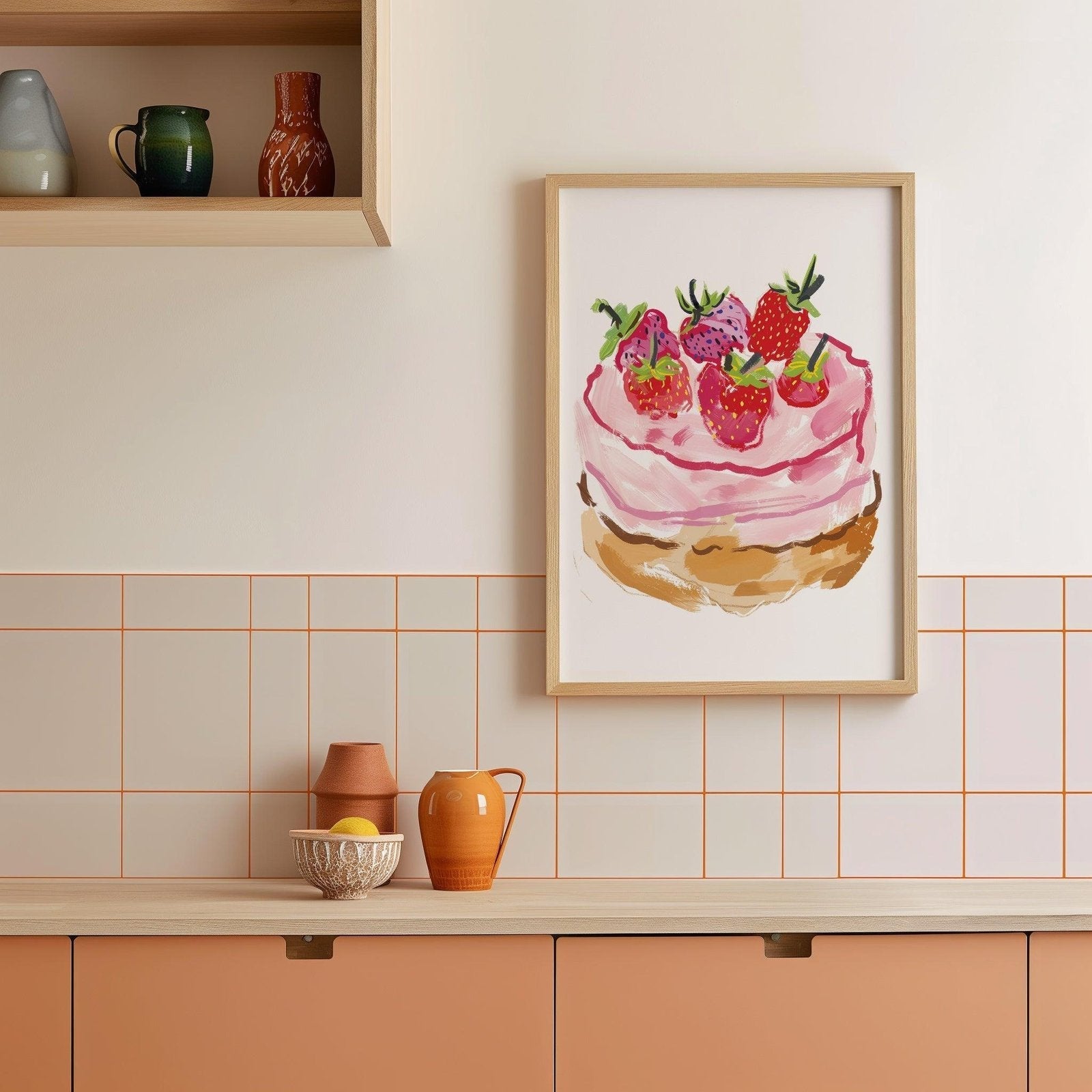 Strawberry Cake Art Print-Skudaboo