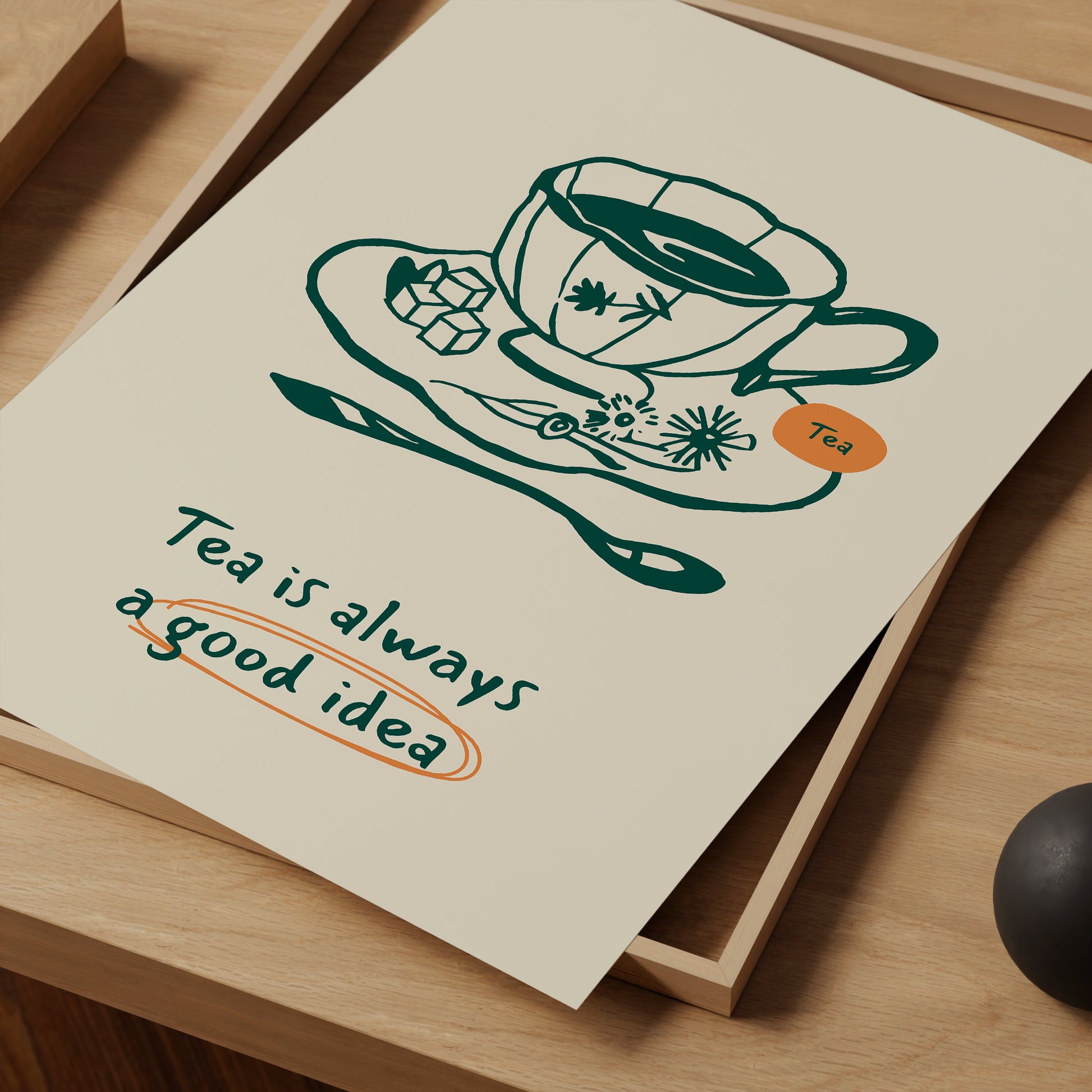a card with a picture of a cup of coffee