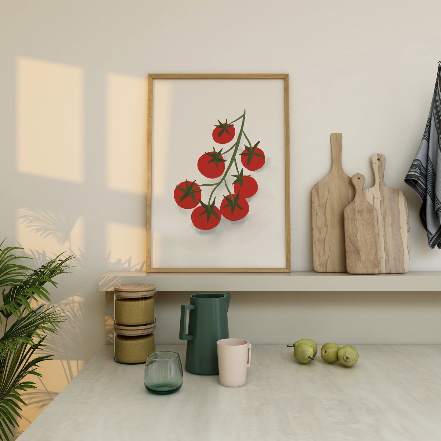 a picture of tomatoes hanging on a wall
