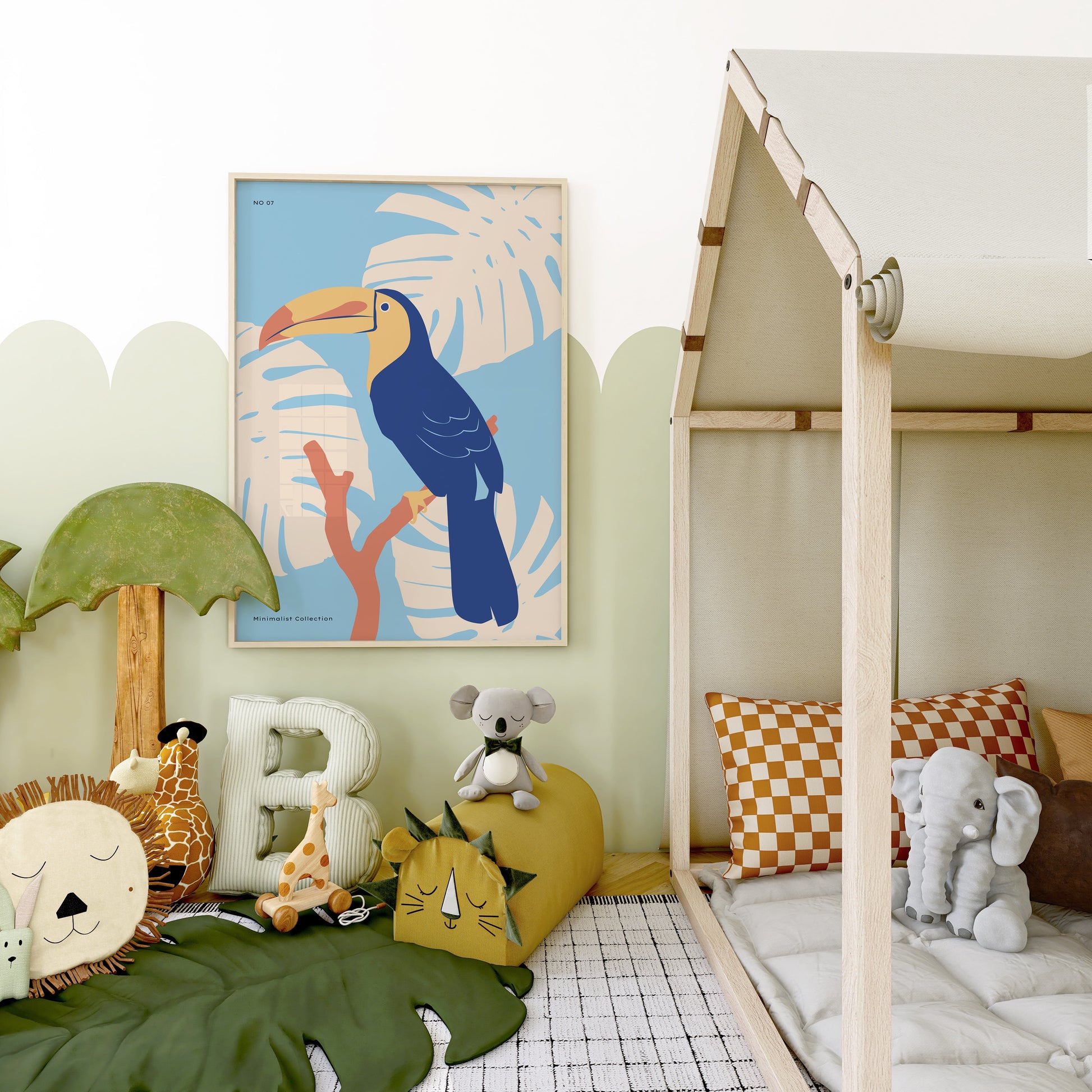 a child's bedroom with a canopy bed and toys