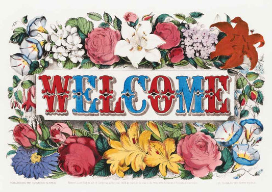 Welcome Floral Vintage Art Print