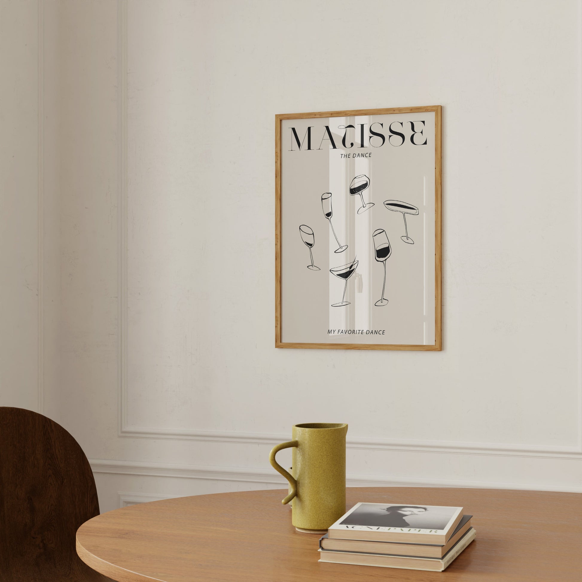 Skudaboo Minimalist Line Art Black and White Matisse Wine Glass Dance Framed Art Print Dining Room