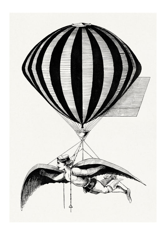 a black and white drawing of a hot air balloon
