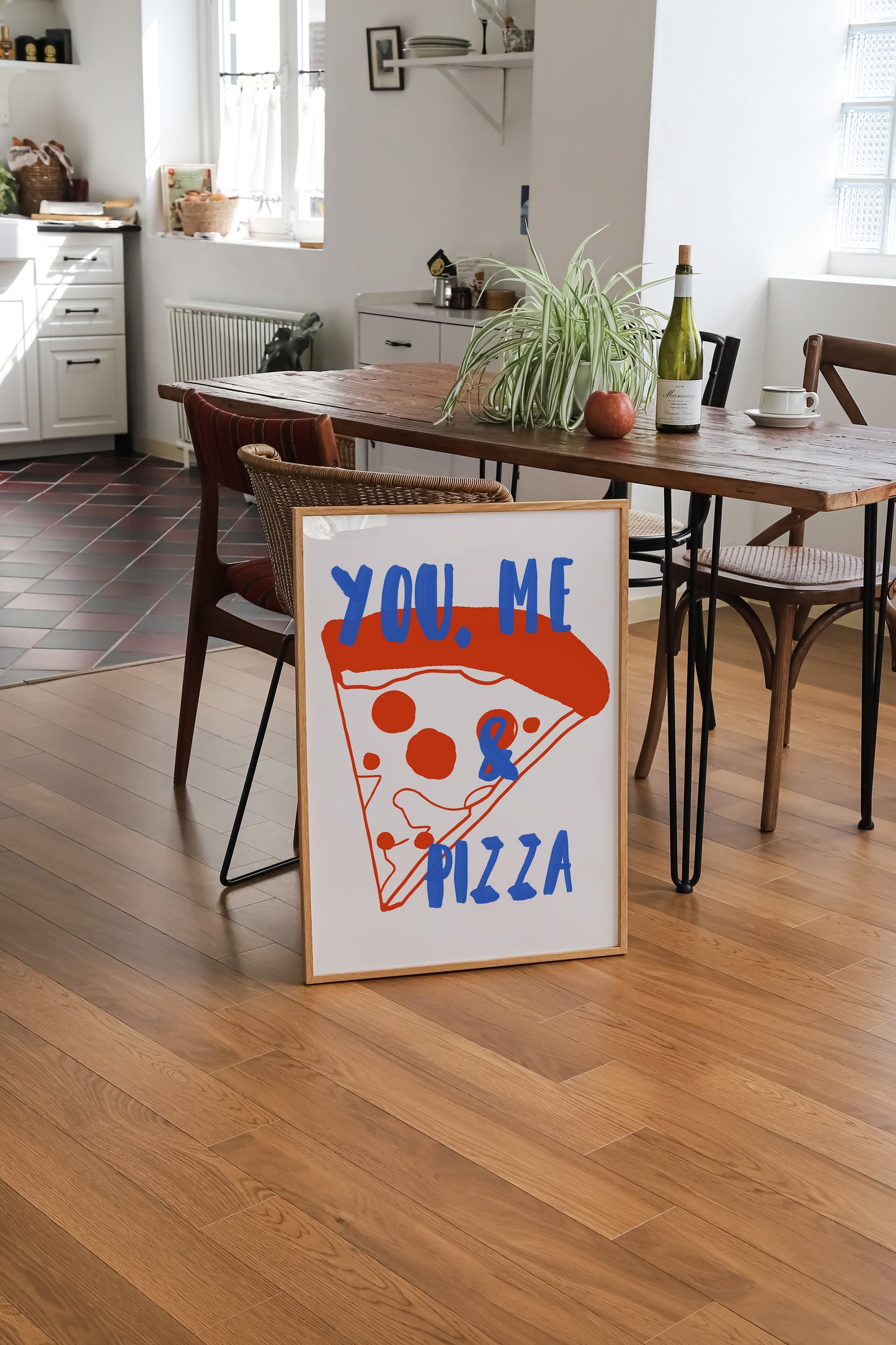 a sign that says you're pizza on the floor