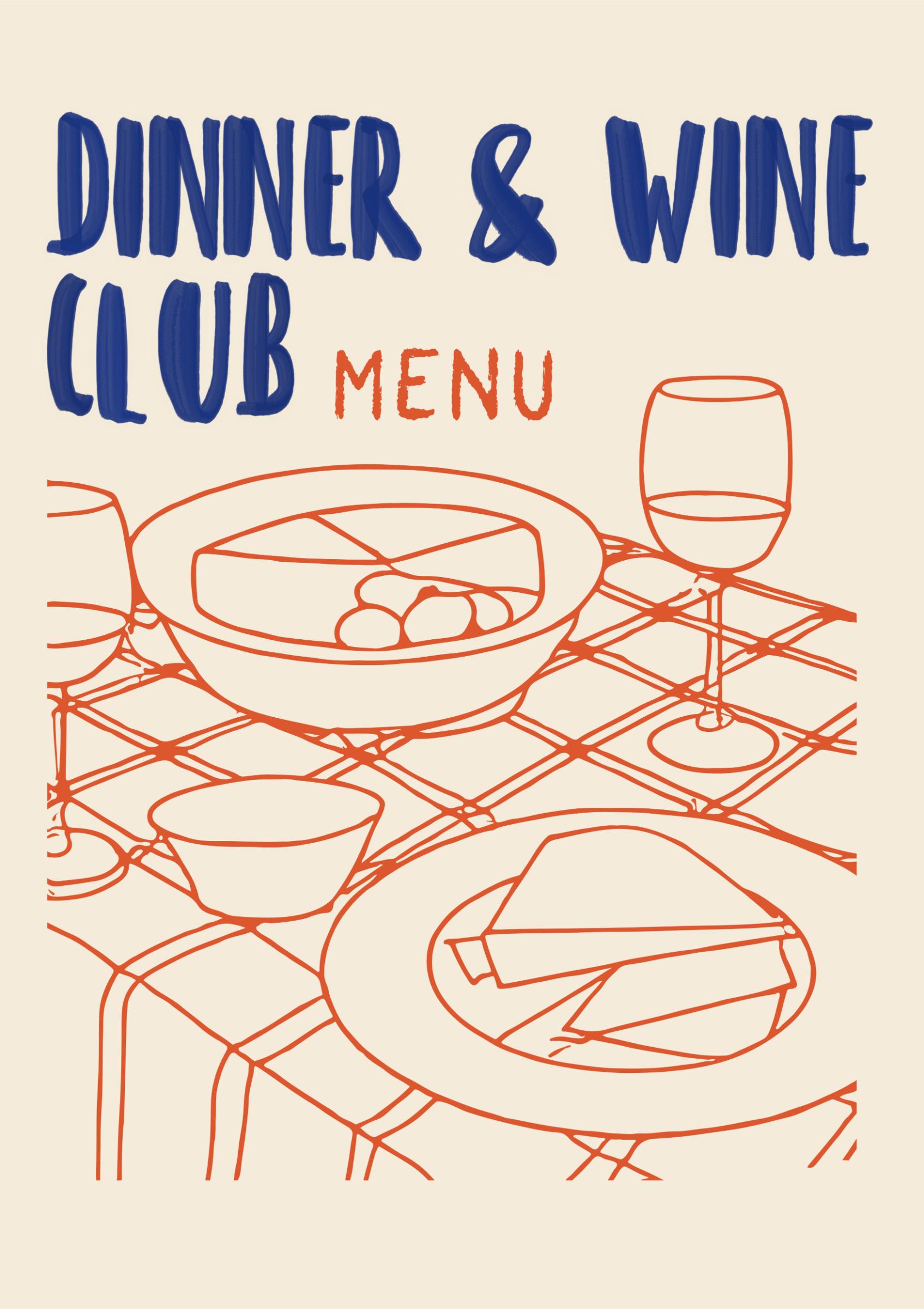 a menu for a dinner and wine club