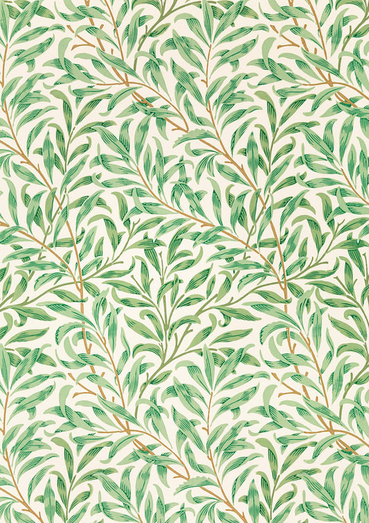 a green and white wallpaper with leaves on it