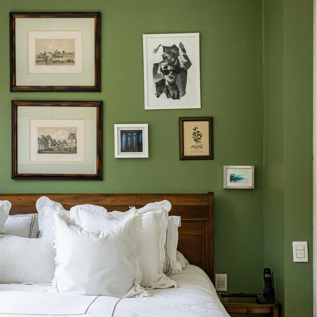 White Sheets in Cosy Green Home Bedroom