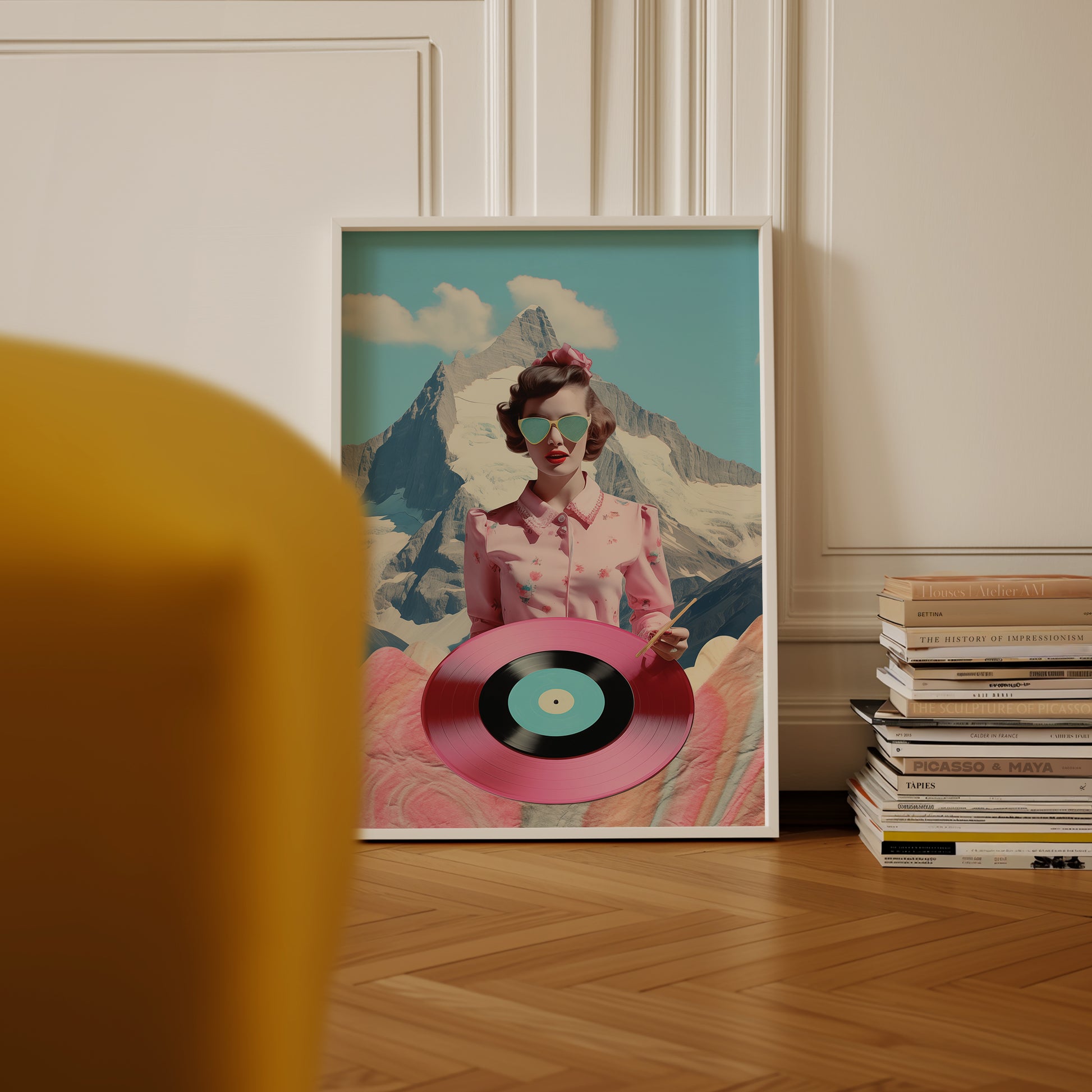 a picture of a woman with a record in her hand
