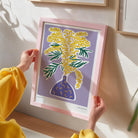 Yellow Mimos Flower in Vase Art Print-Skudaboo