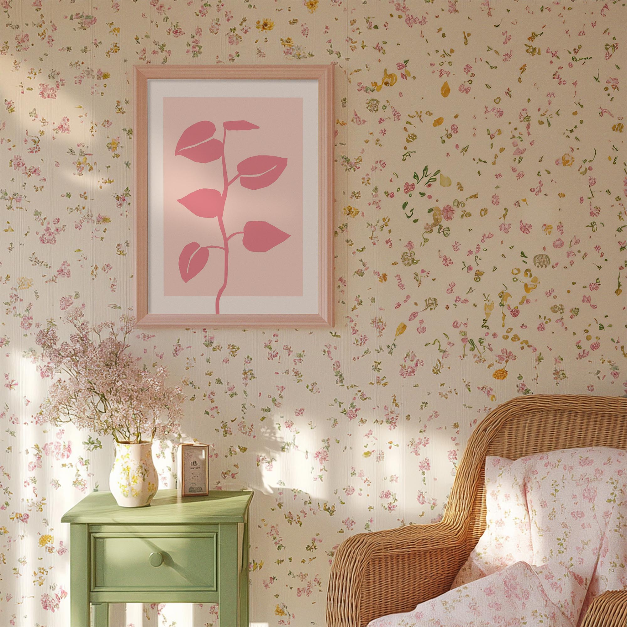 Pink Vine Abstract Art Print-Skudaboo