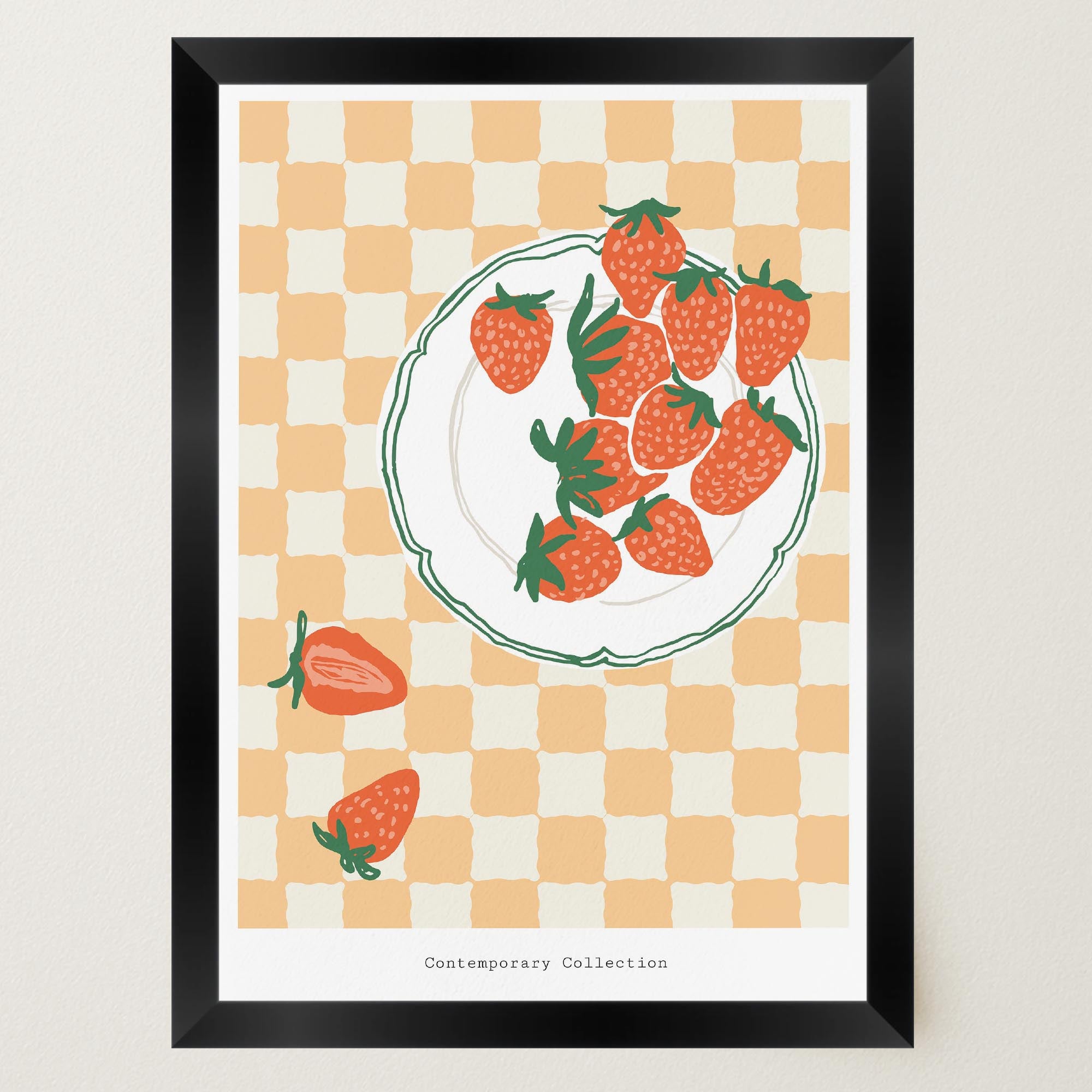 Gingham Strawberry Wall Art Print-Skudaboo