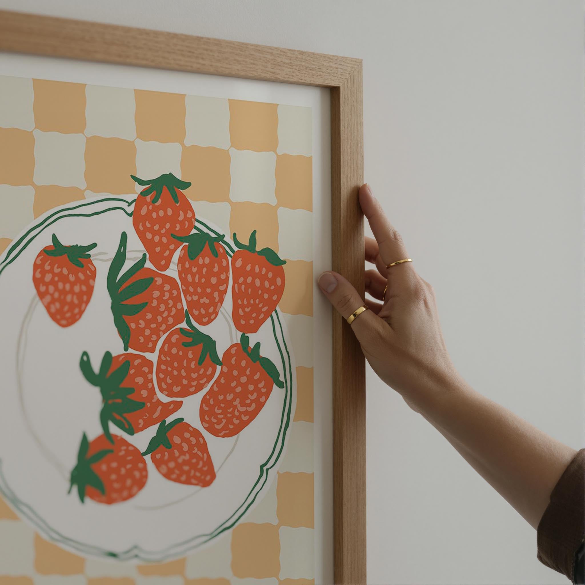 Gingham Strawberry Wall Art Print-Skudaboo