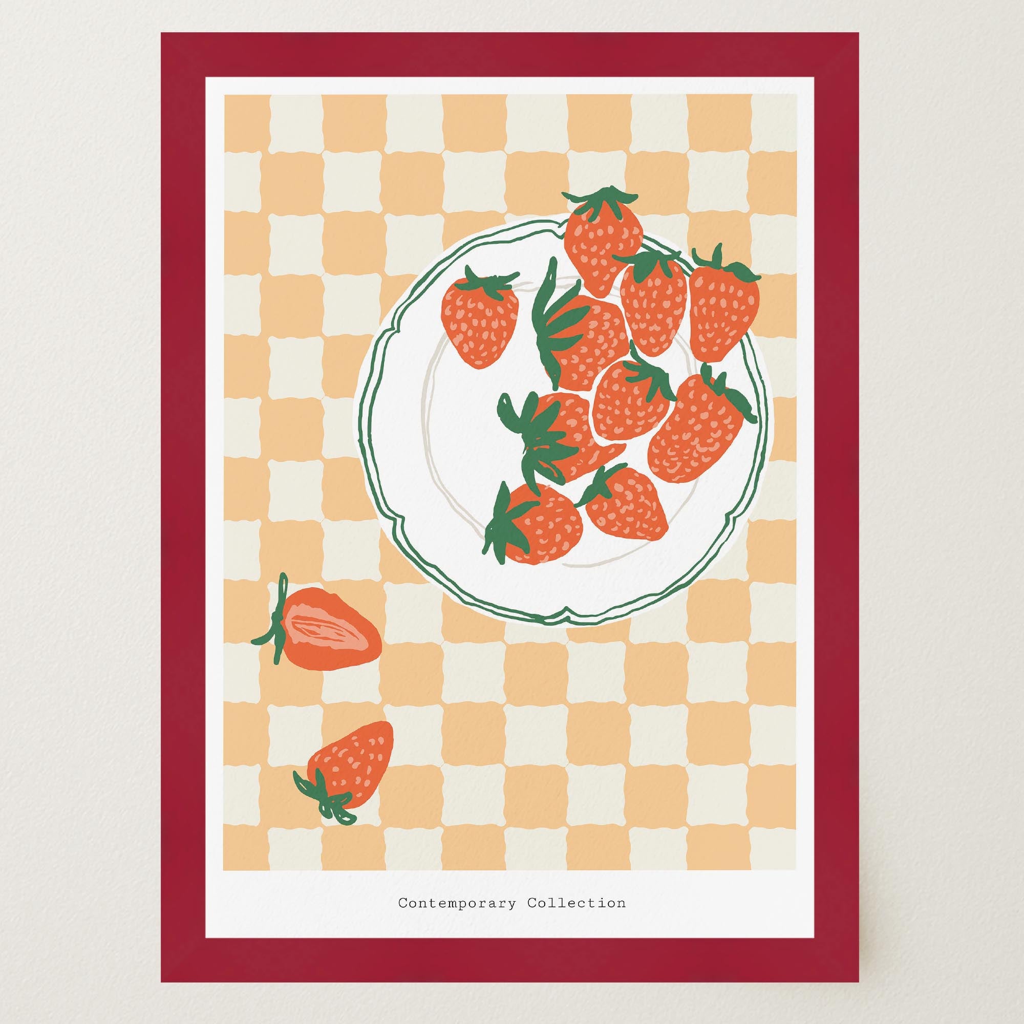 Gingham Strawberry Wall Art Print-Skudaboo
