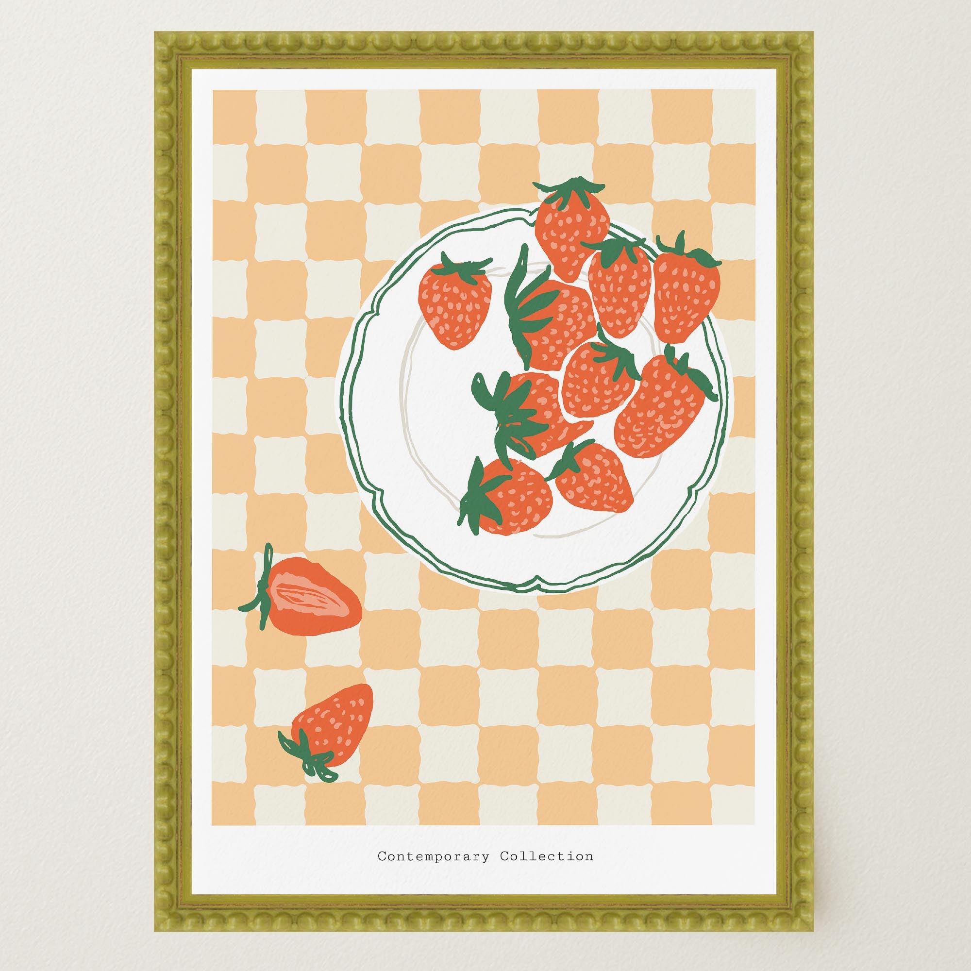 Gingham Strawberry Wall Art Print-Skudaboo