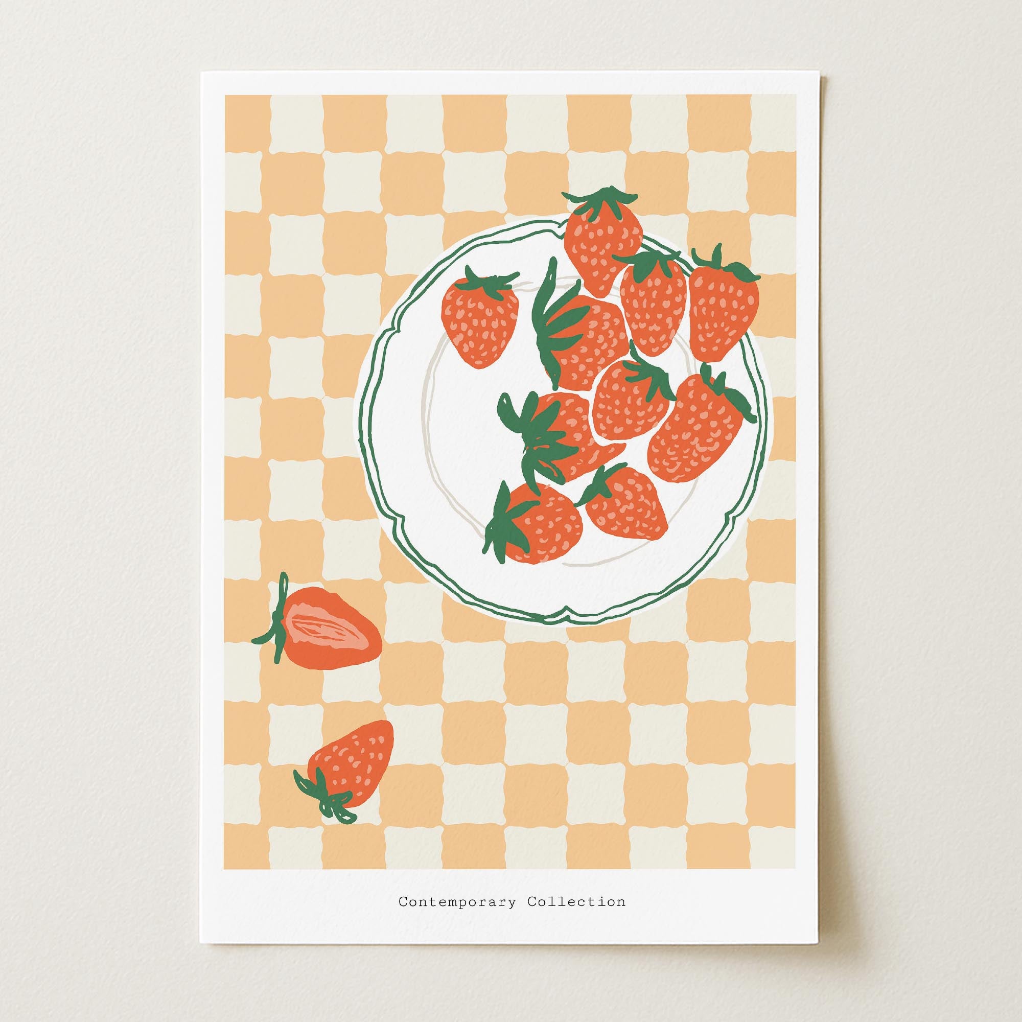 Gingham Strawberry Wall Art Print-Skudaboo
