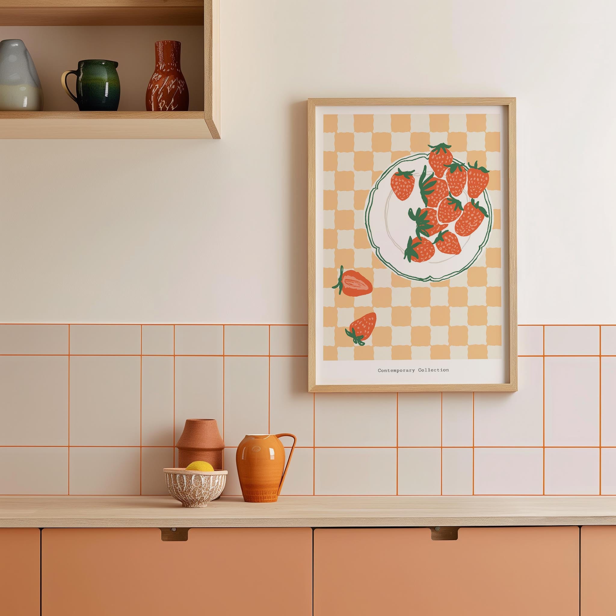 Gingham Strawberry Wall Art Print-Skudaboo