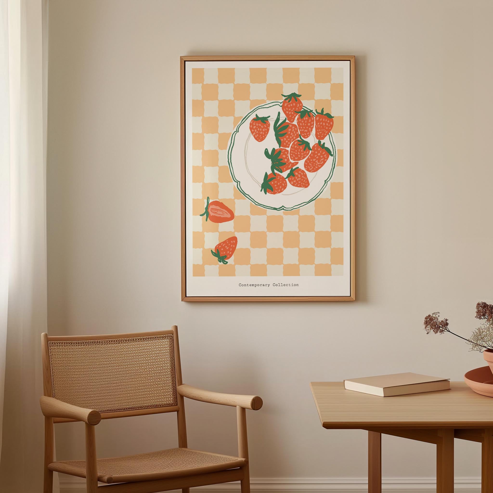 Gingham Strawberry Wall Art Print-Skudaboo