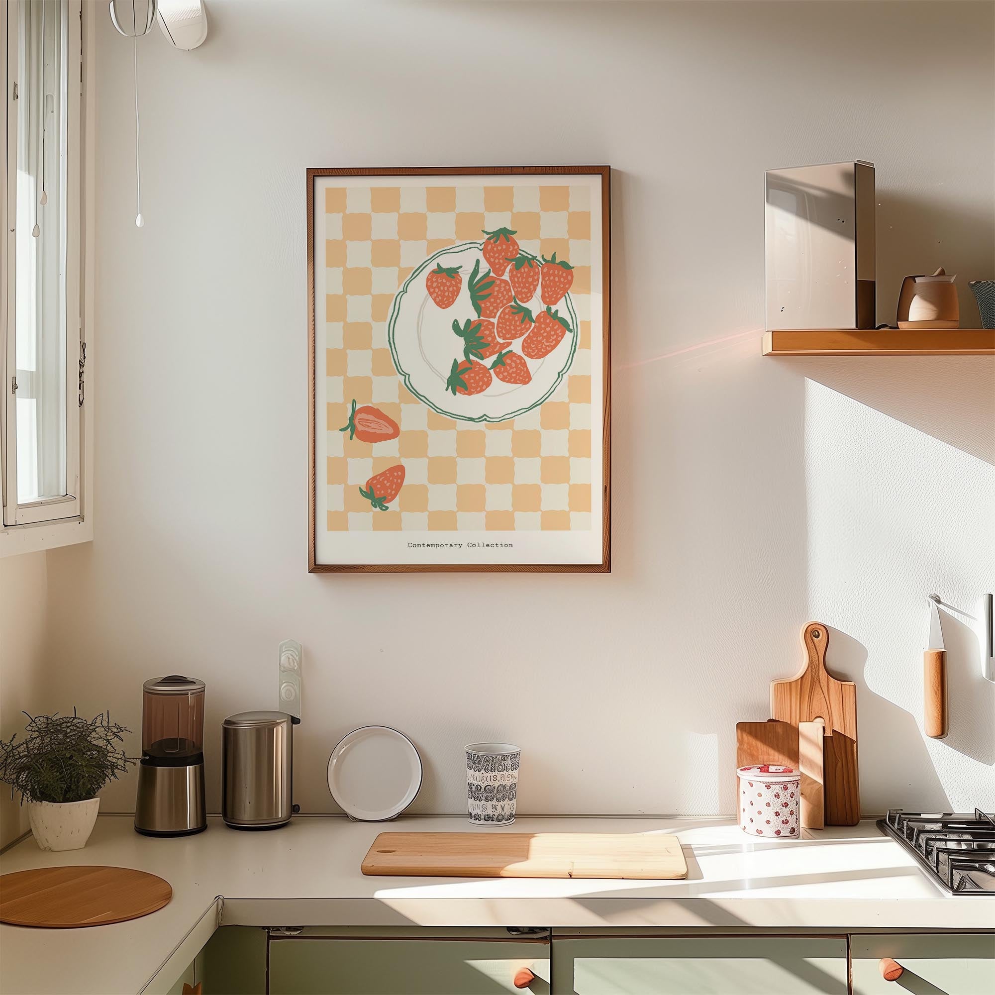 Gingham Strawberry Wall Art Print-Skudaboo