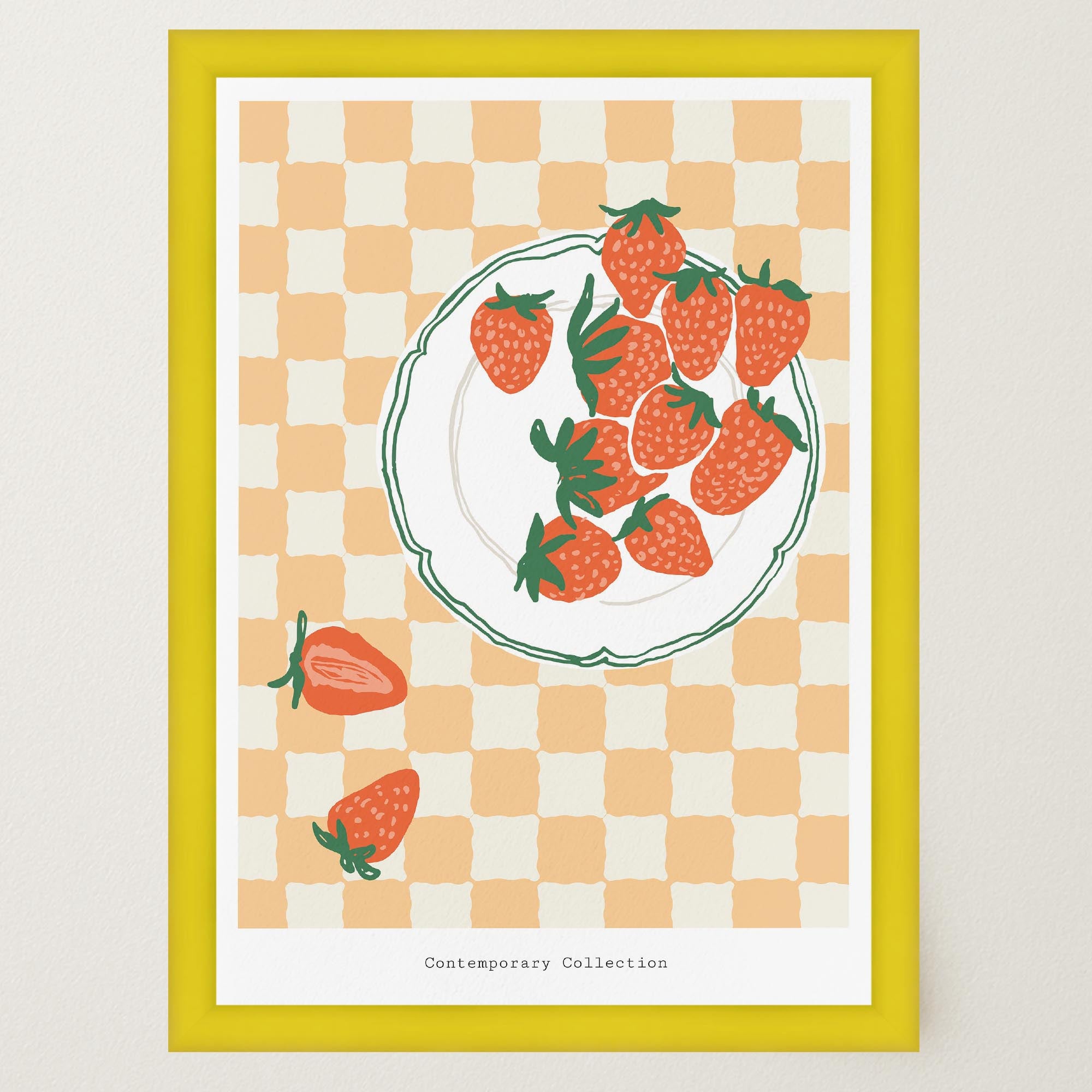 Gingham Strawberry Wall Art Print-Skudaboo