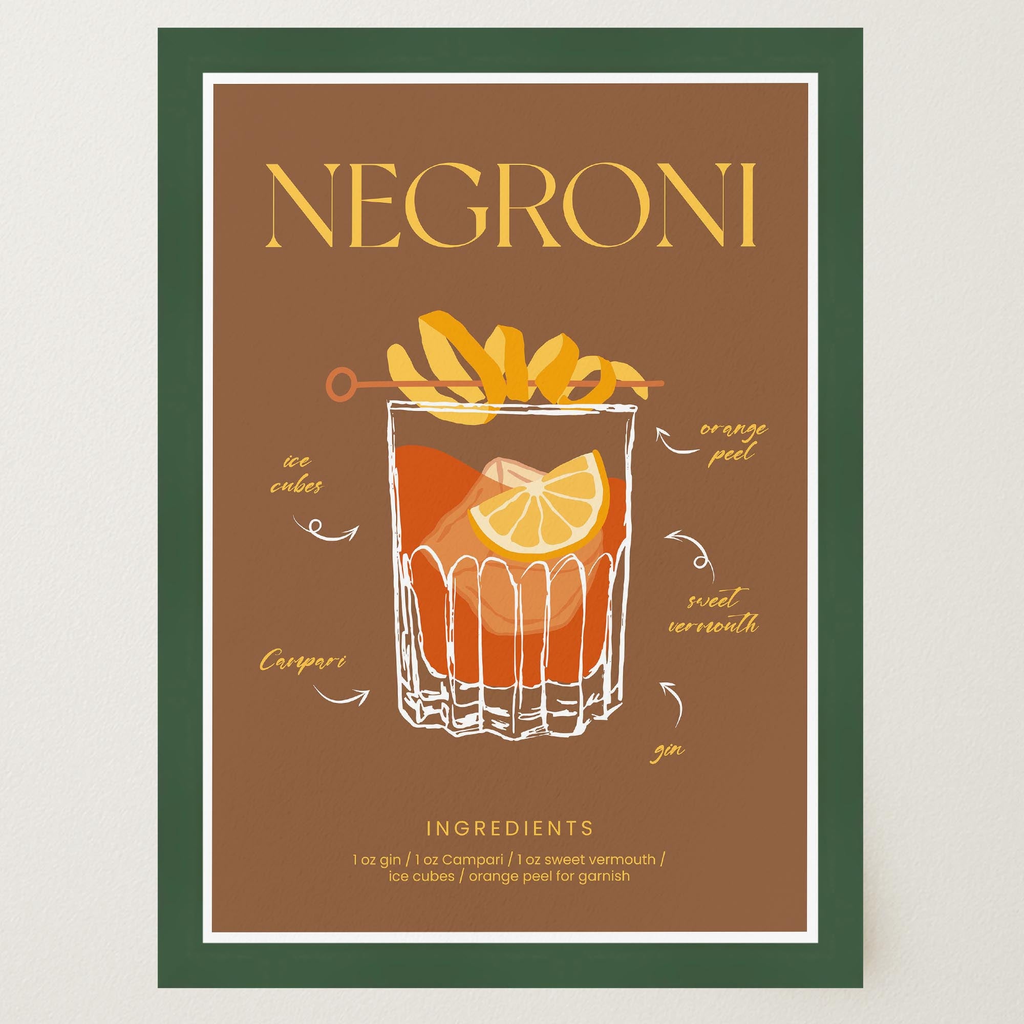 Negroni Cocktail Wall Art Print-Skudaboo