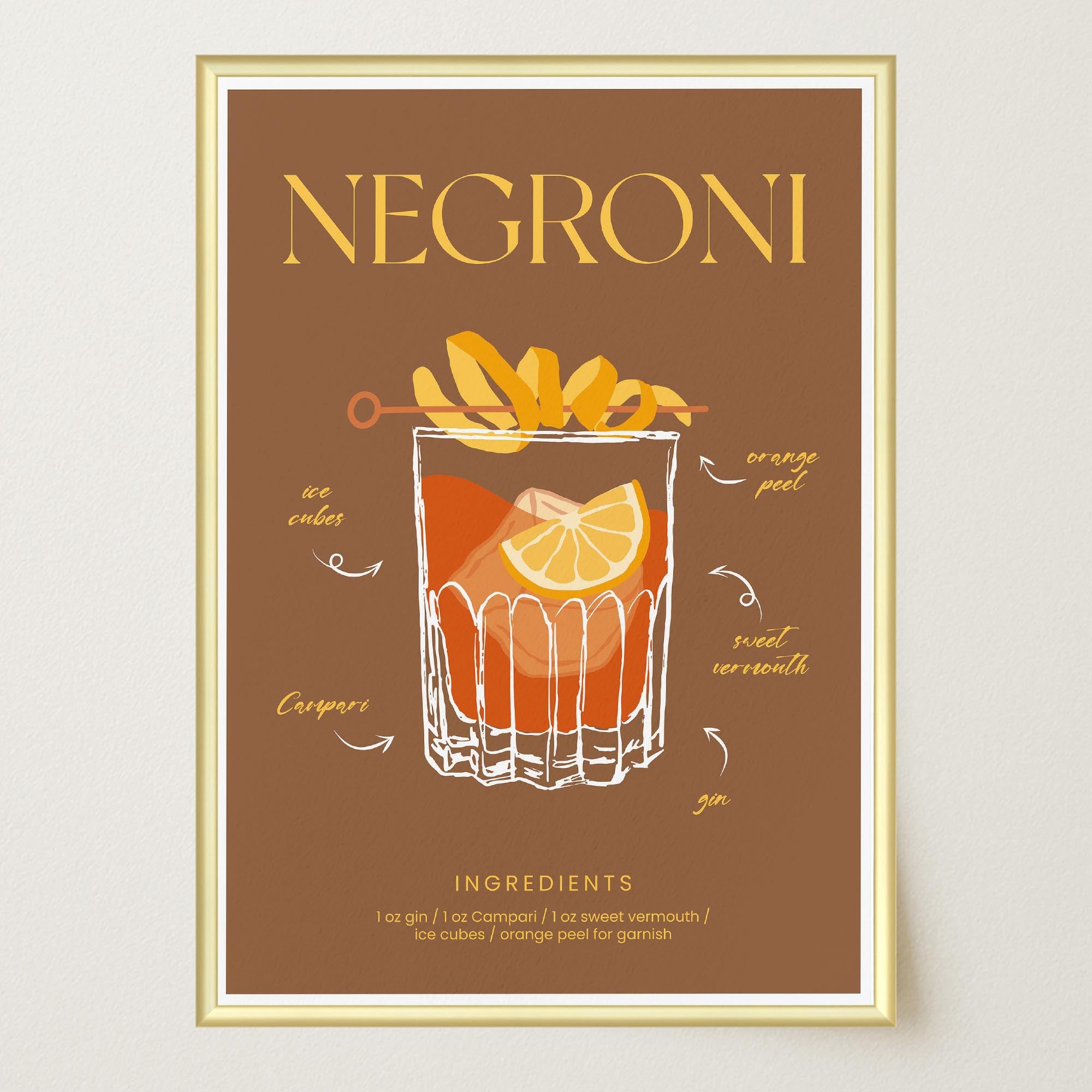 Negroni Cocktail Wall Art Print-Skudaboo