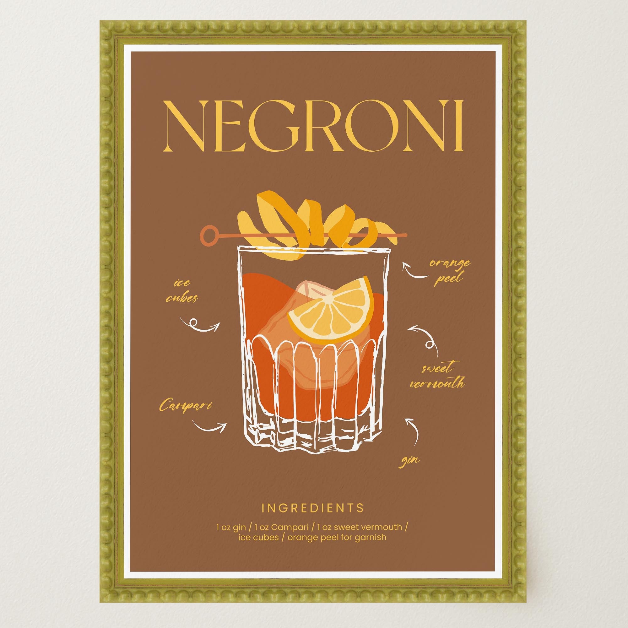Negroni Cocktail Wall Art Print-Skudaboo