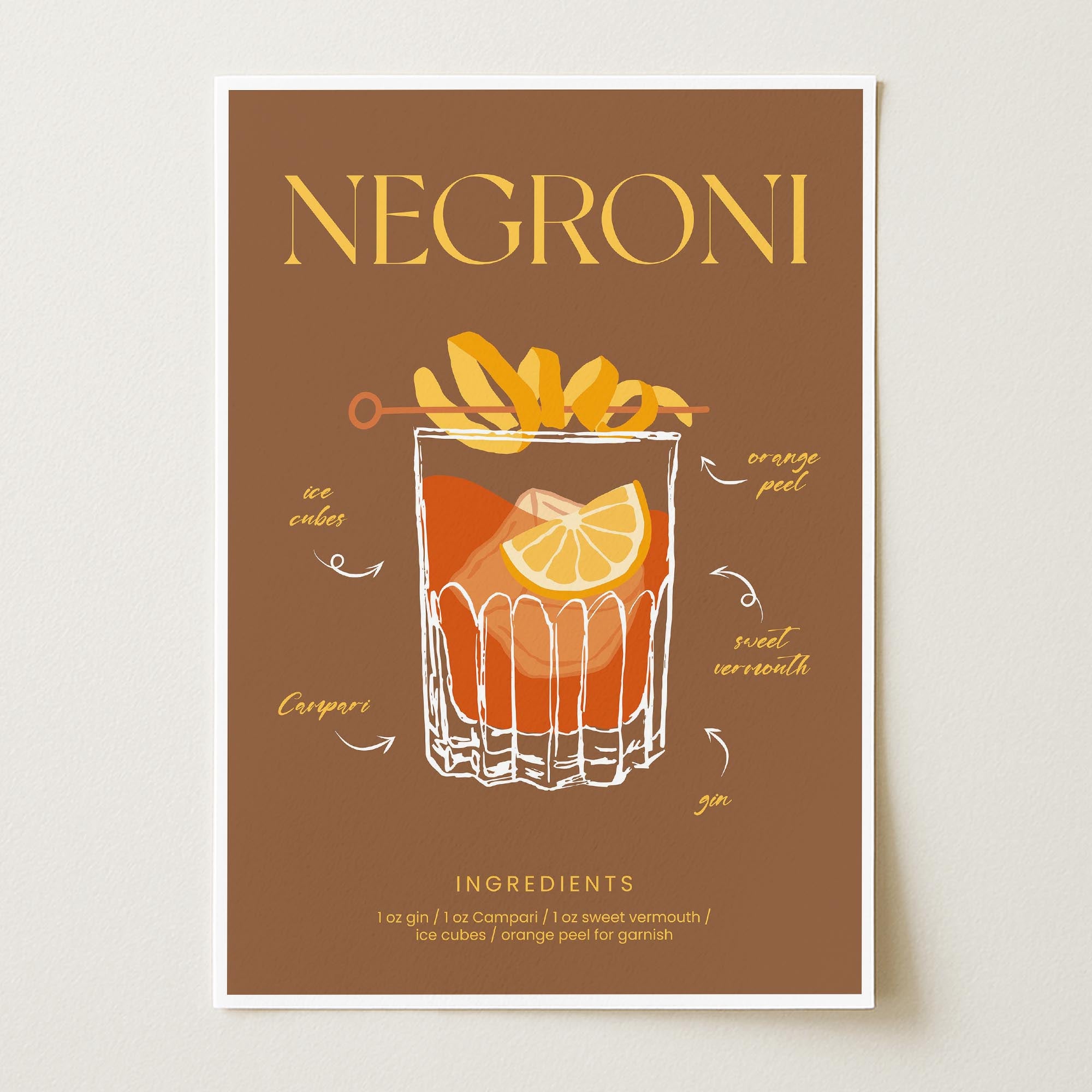 Negroni Cocktail Wall Art Print-Skudaboo