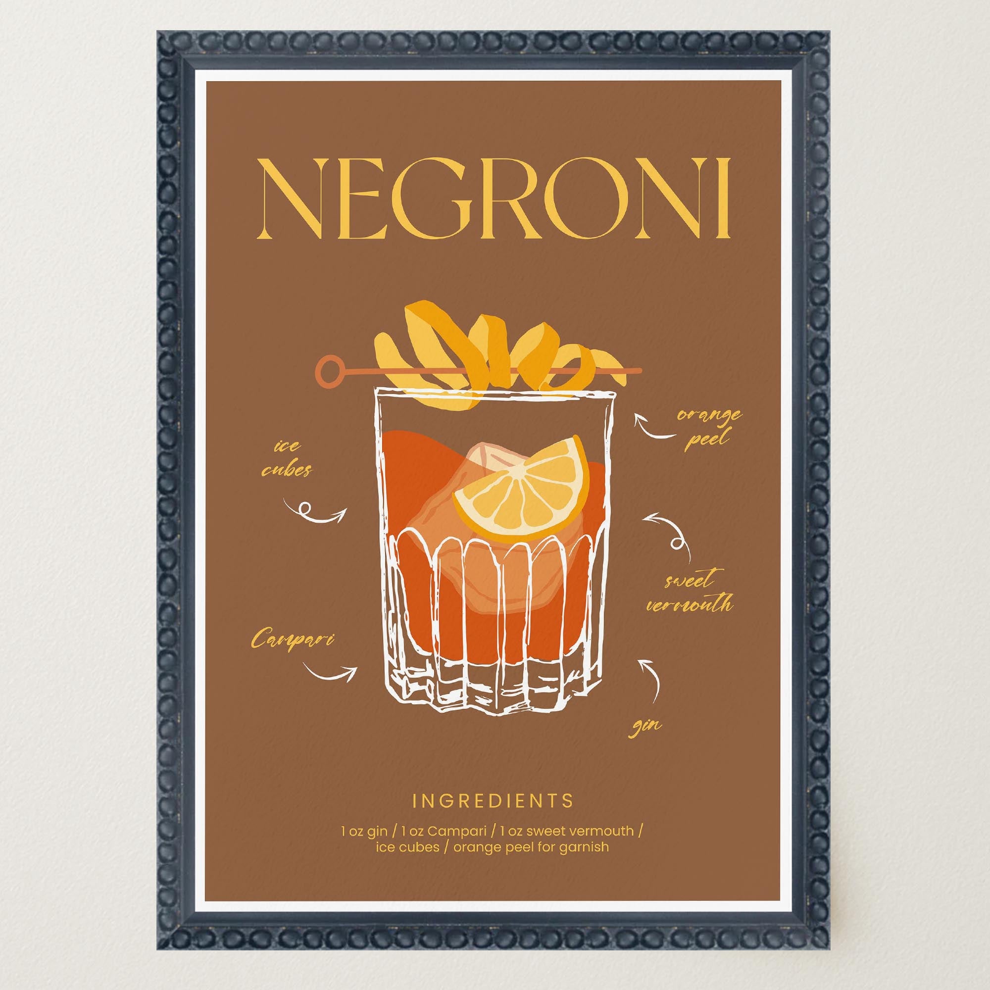 Negroni Cocktail Wall Art Print-Skudaboo