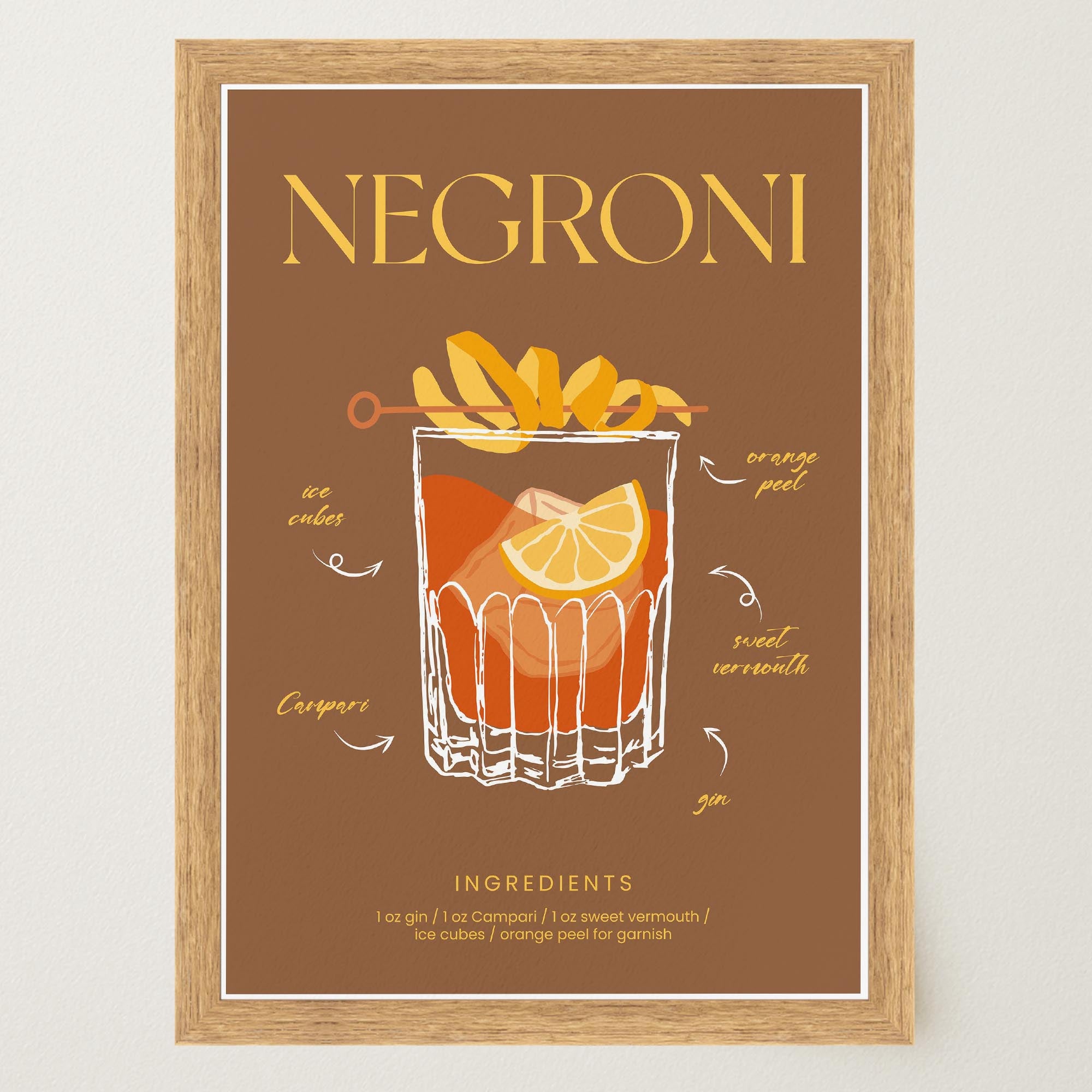 Negroni Cocktail Wall Art Print-Skudaboo