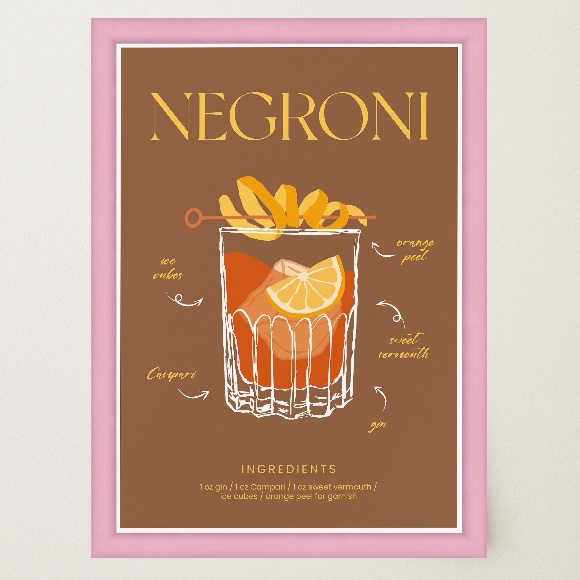 Negroni Cocktail Wall Art Print-Skudaboo