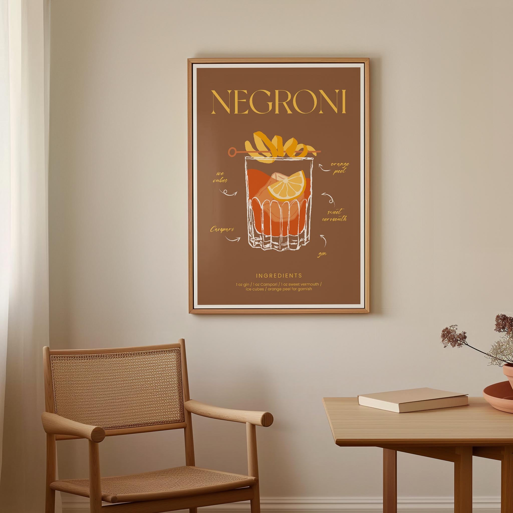 Negroni Cocktail Wall Art Print-Skudaboo