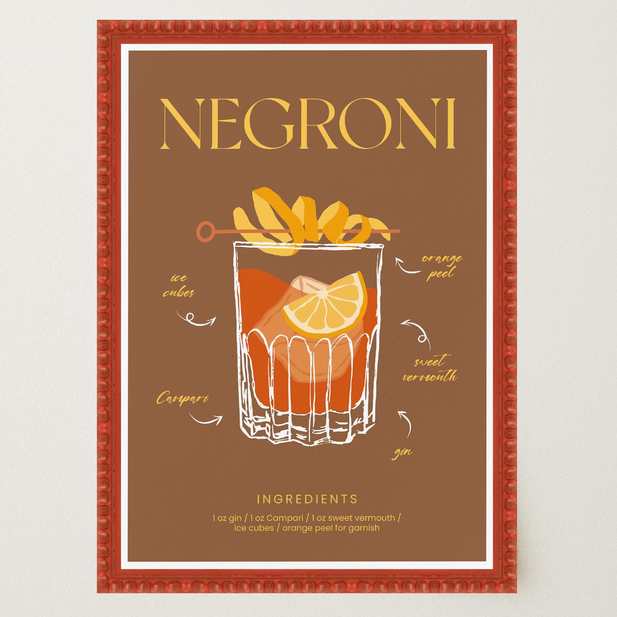 Negroni Cocktail Wall Art Print-Skudaboo