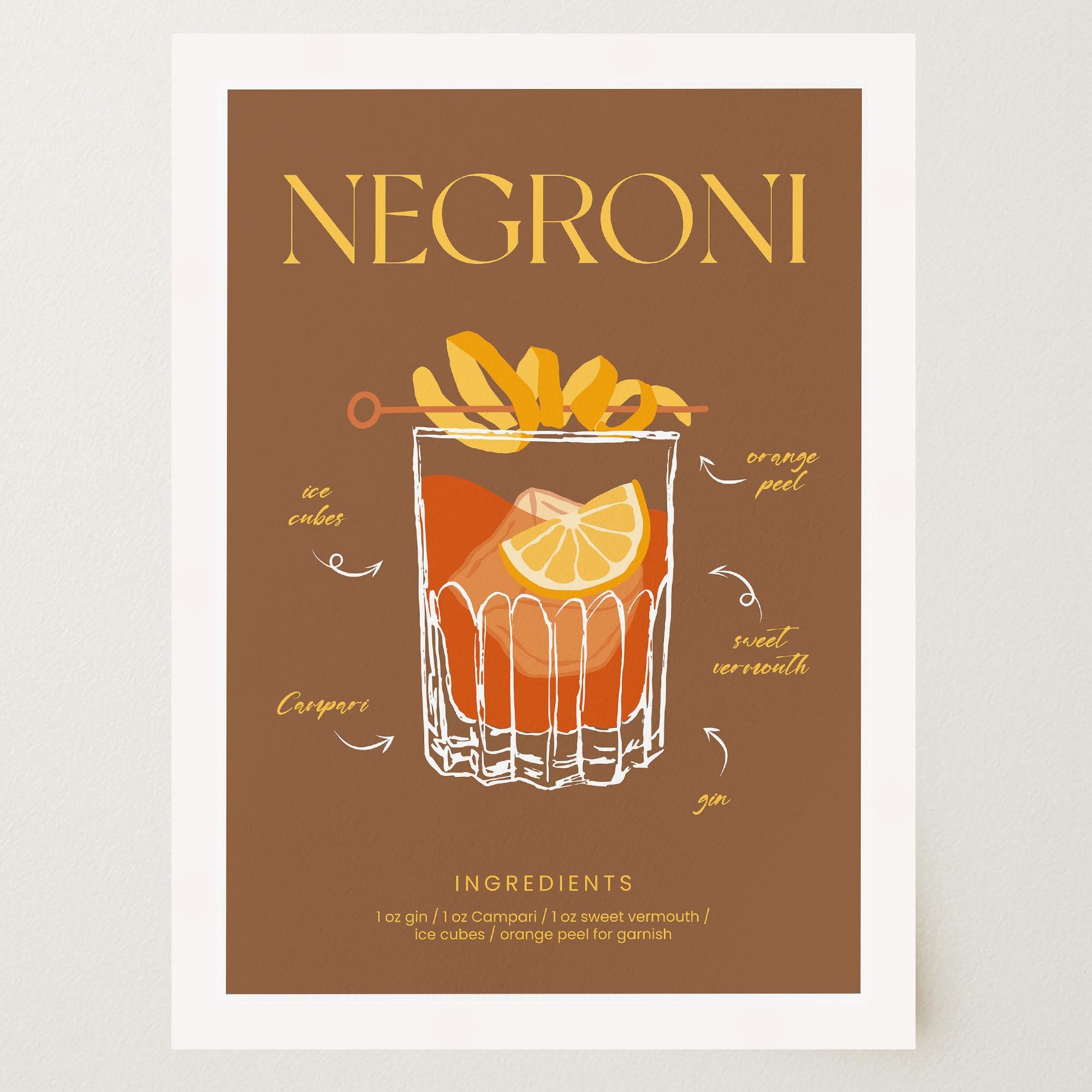 Negroni Cocktail Wall Art Print-Skudaboo