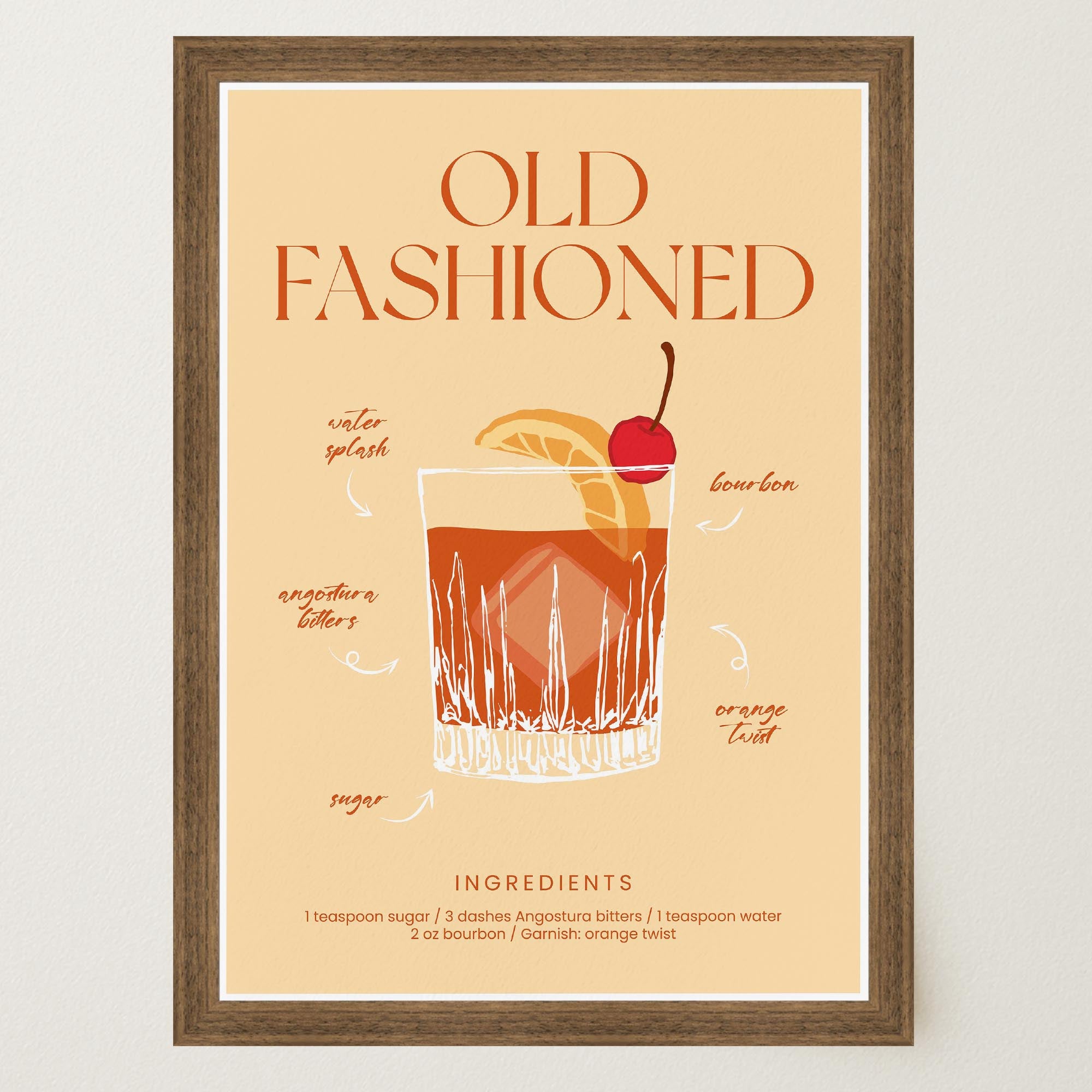 Old Fashioned Cocktail Wall Art Print-Skudaboo