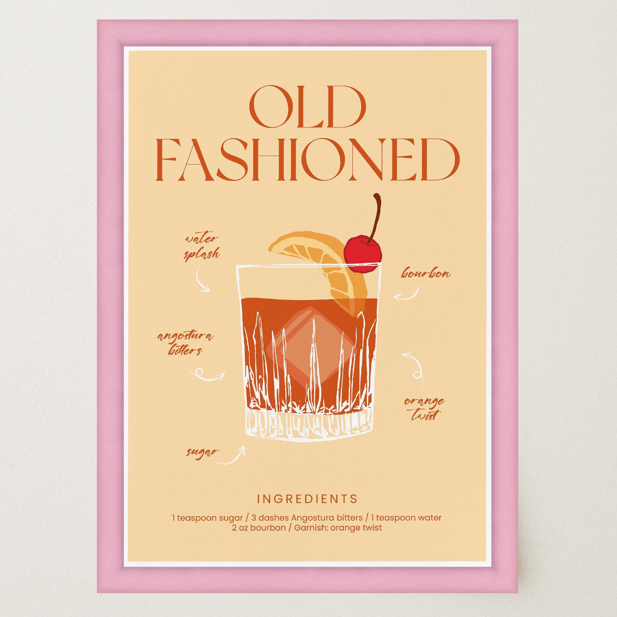 Old Fashioned Cocktail Wall Art Print-Skudaboo