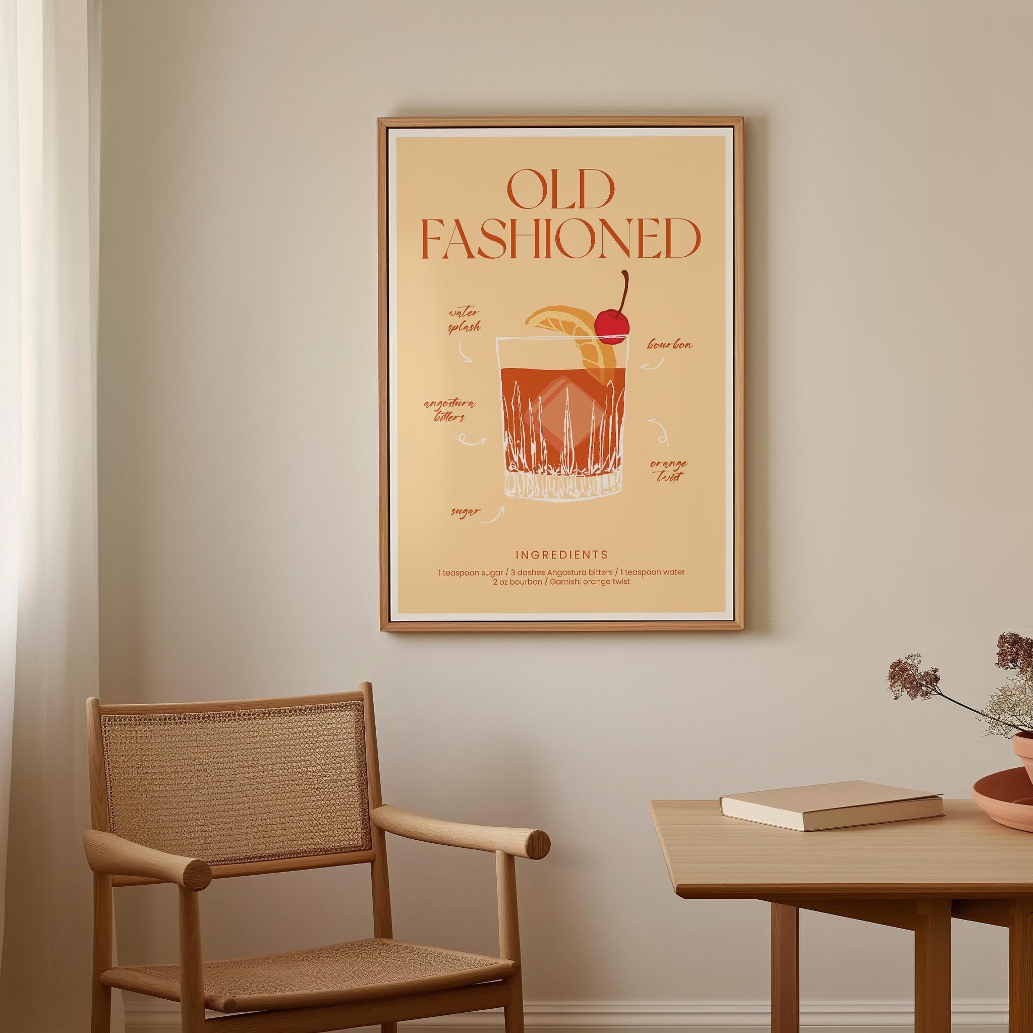 Old Fashioned Cocktail Wall Art Print-Skudaboo