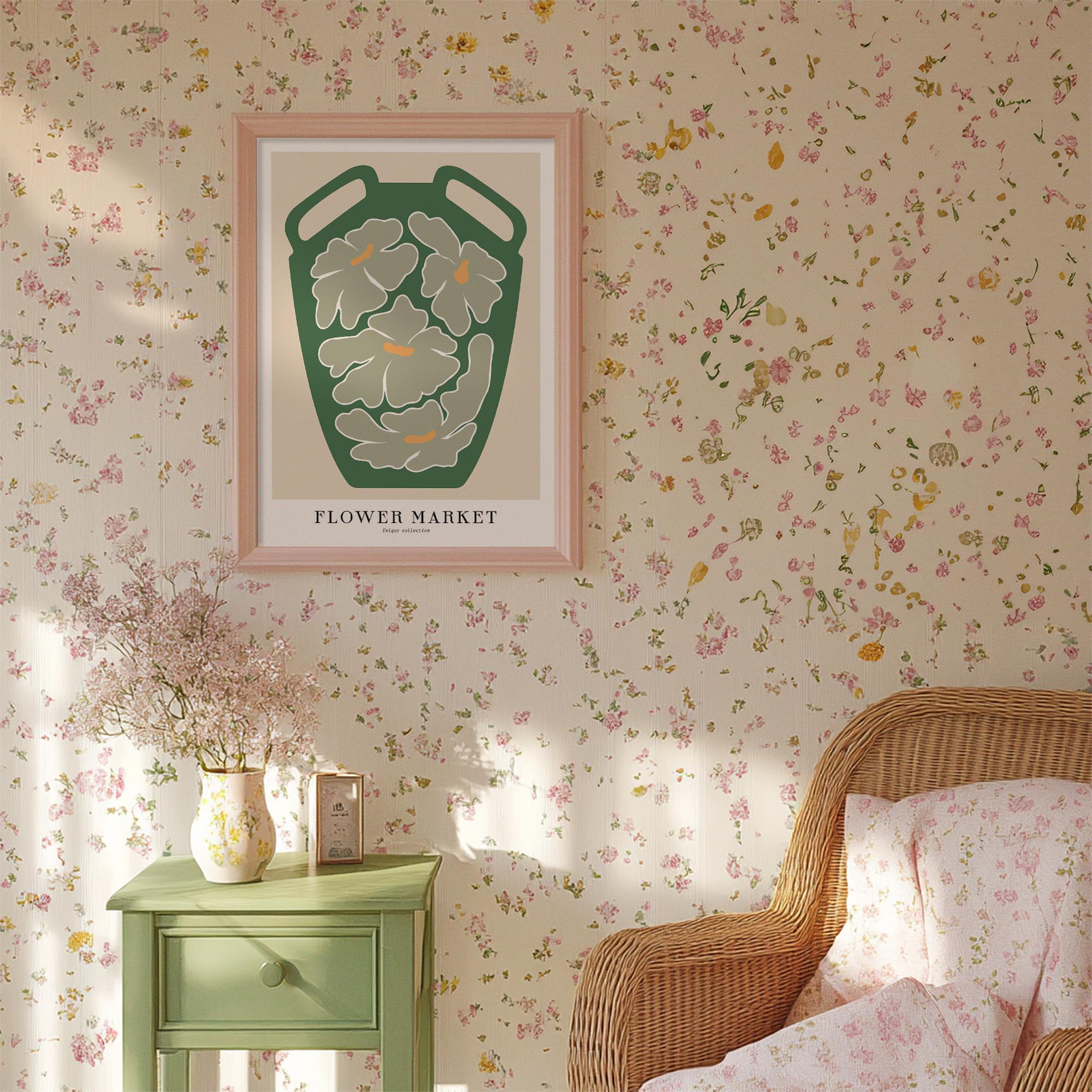 Green Flower Market Wall Art Print-Skudaboo