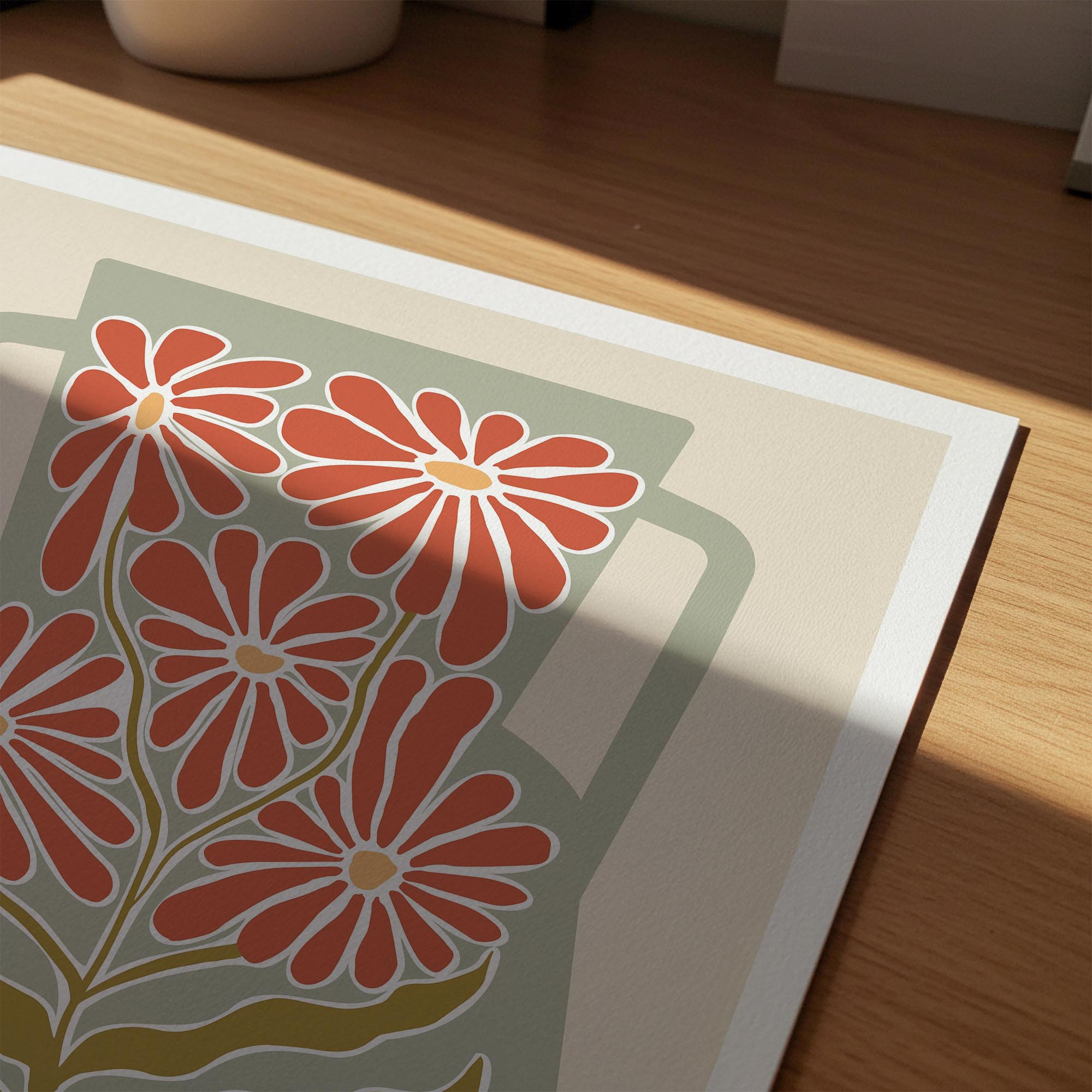 Green & Red Floral Vase Wall Art Print-Skudaboo