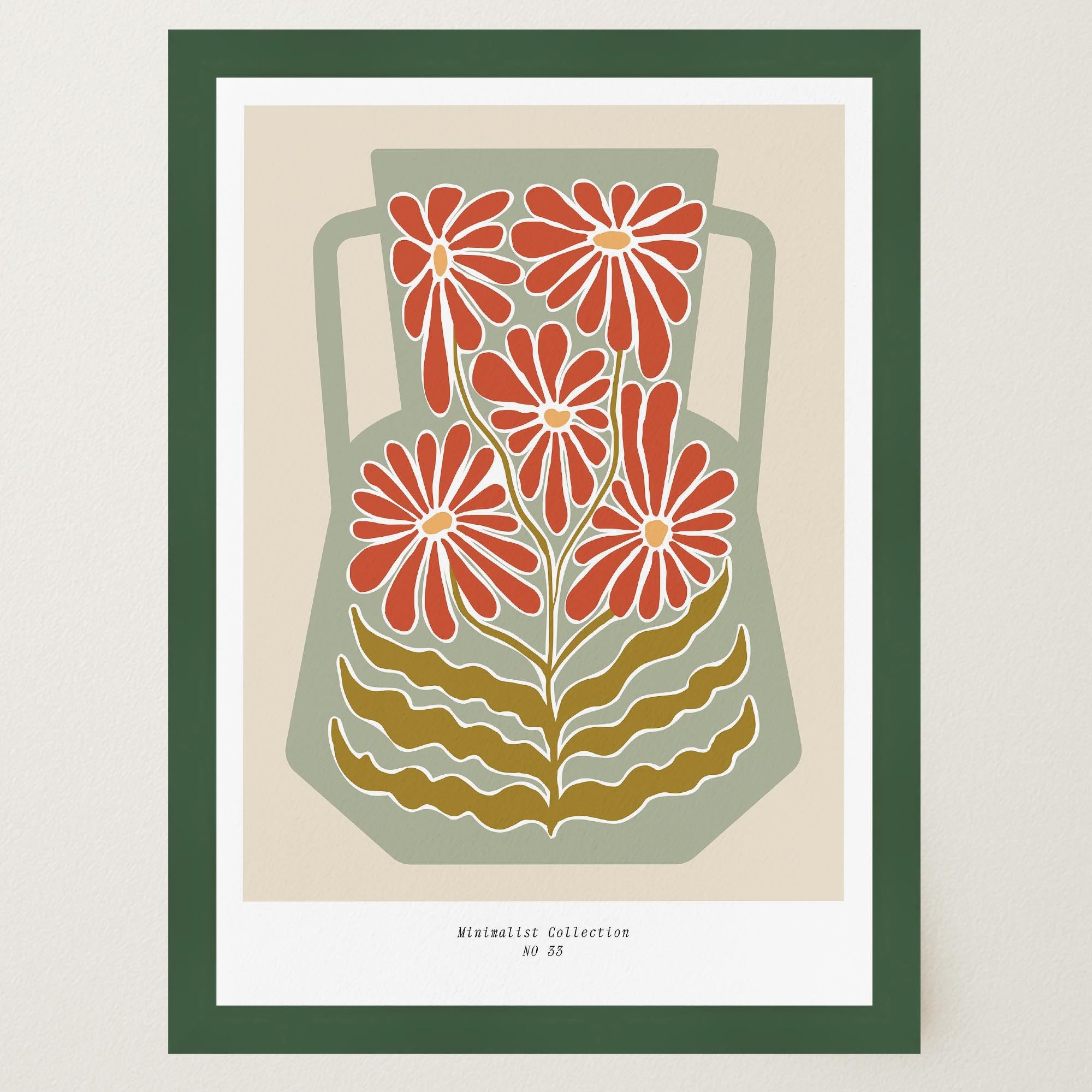 Green & Red Floral Vase Wall Art Print-Skudaboo