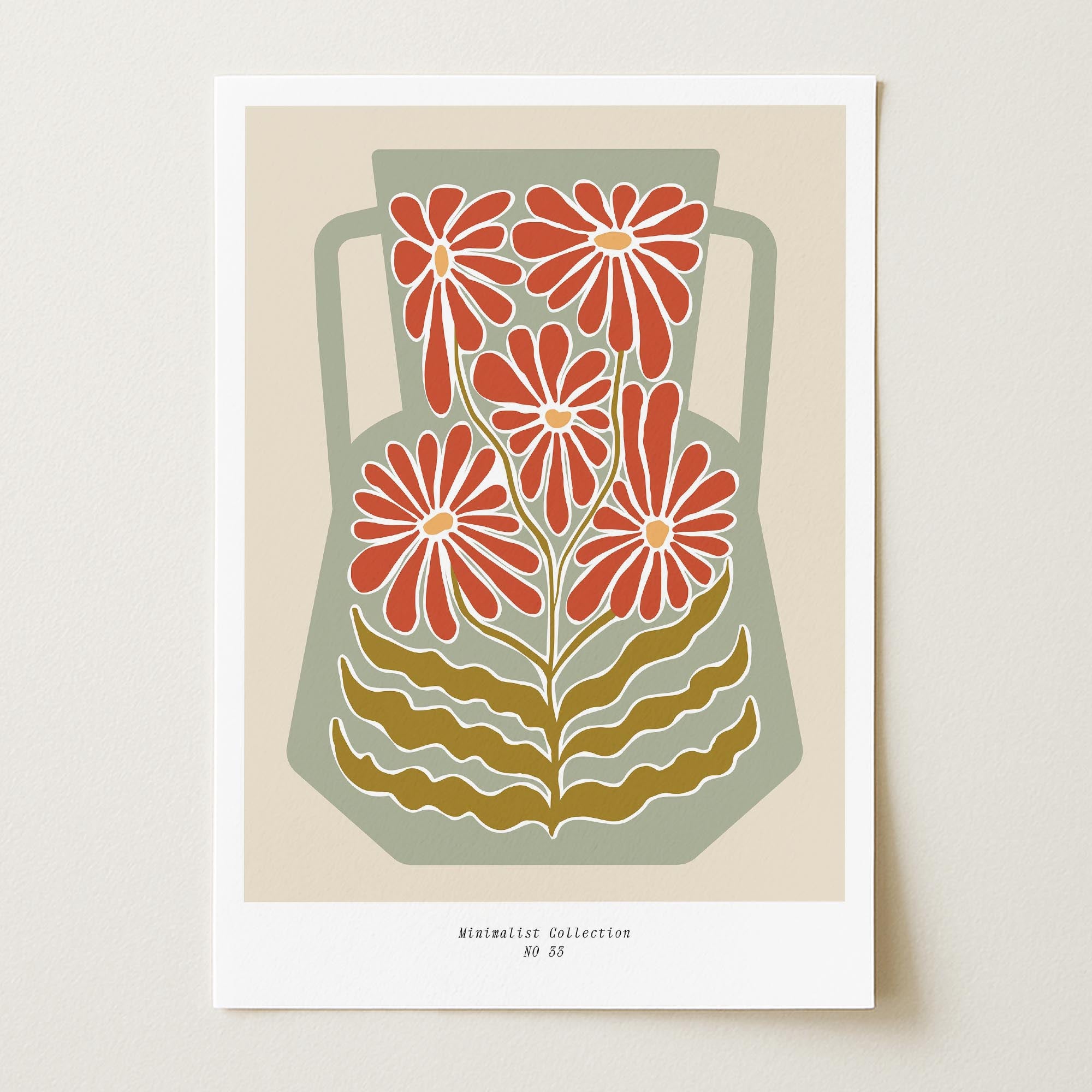 Green & Red Floral Vase Wall Art Print-Skudaboo