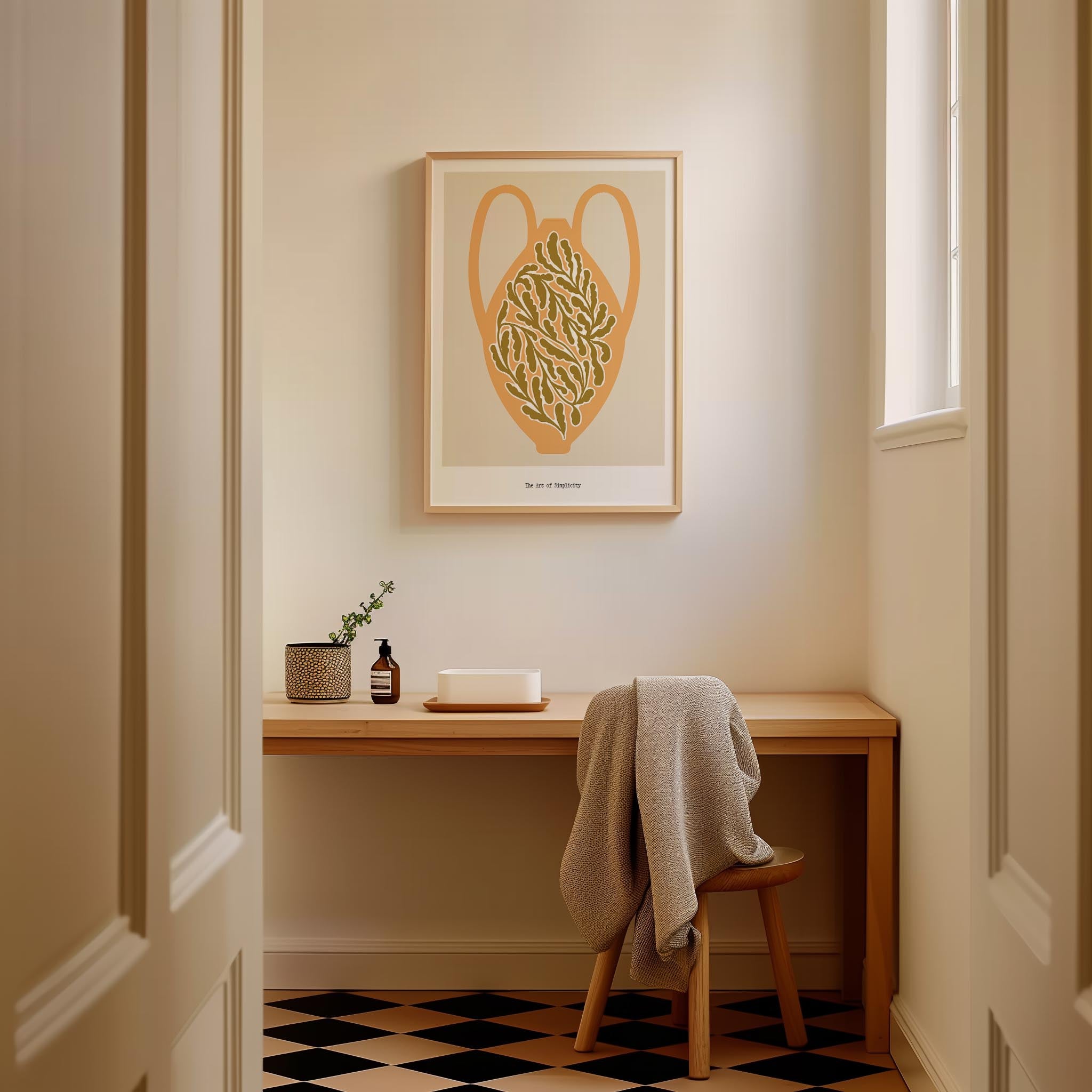 Yellow Scandi Botanical Vase Art Print-Skudaboo