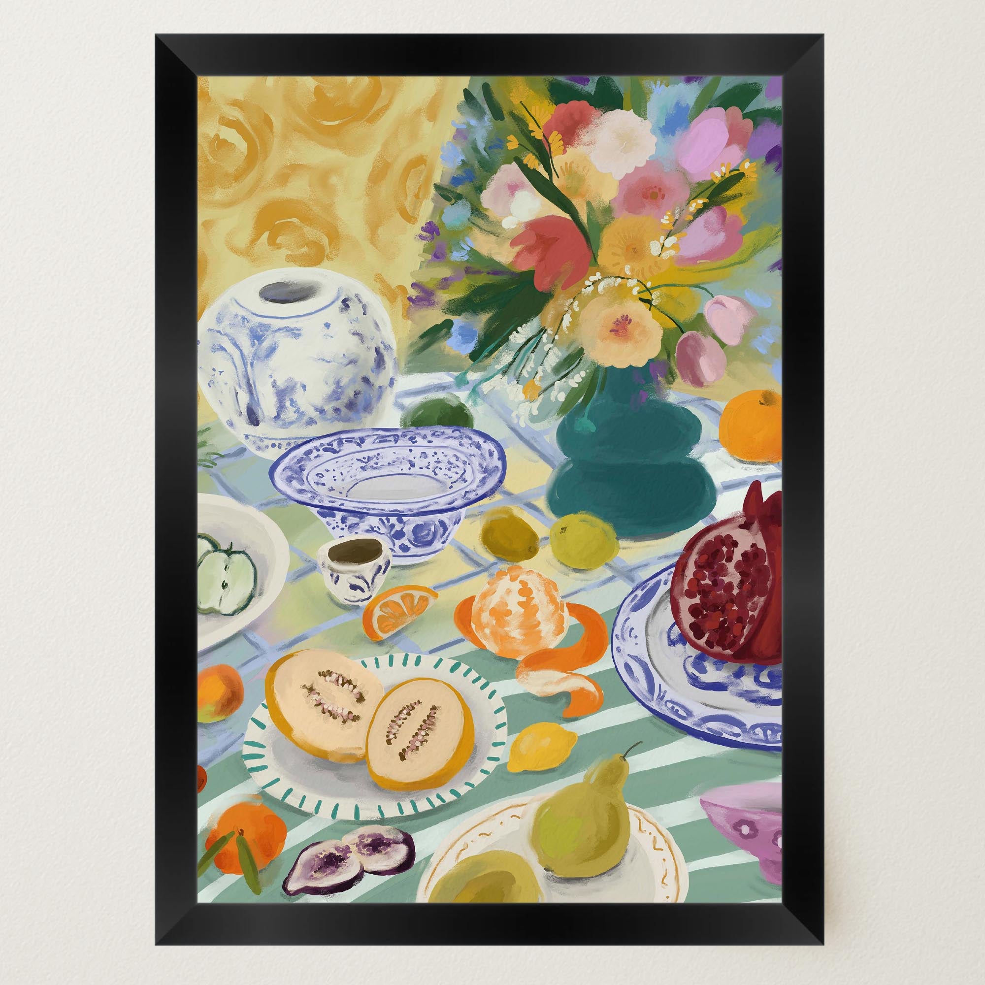 Colourful Still Life Fruit and Flowers Wall Art Print-Skudaboo