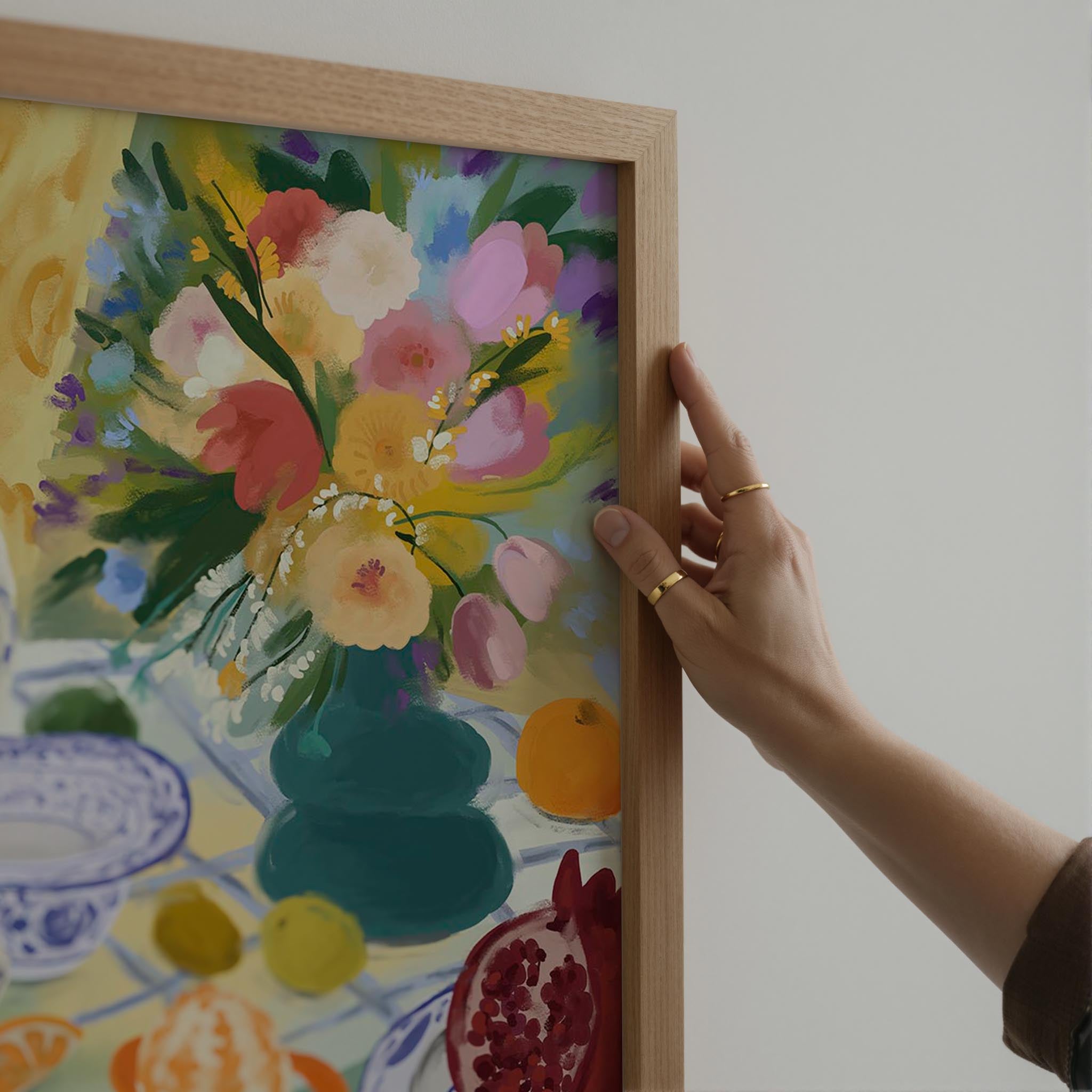 Colourful Still Life Fruit and Flowers Wall Art Print-Skudaboo