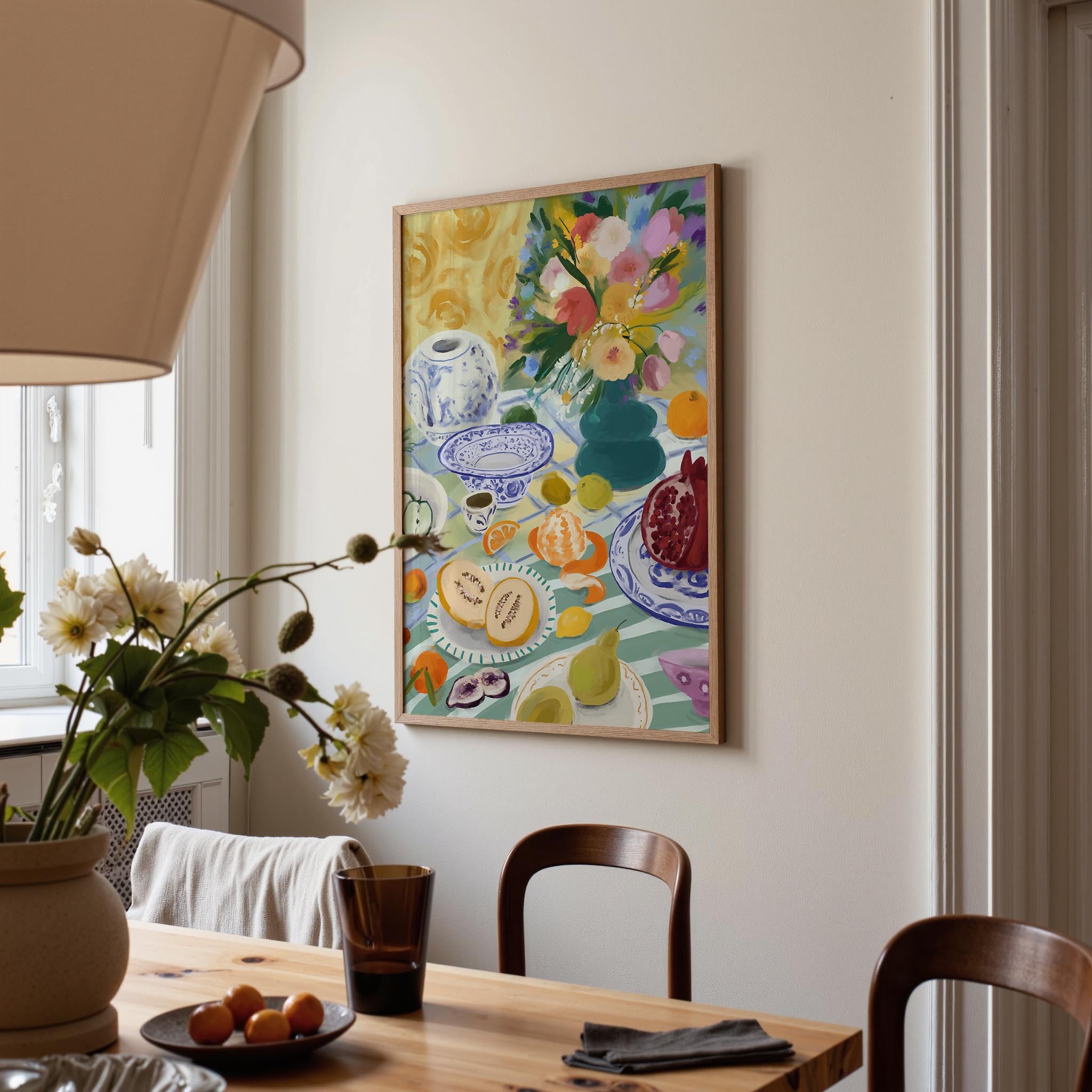 Colourful Still Life Fruit and Flowers Wall Art Print-Skudaboo