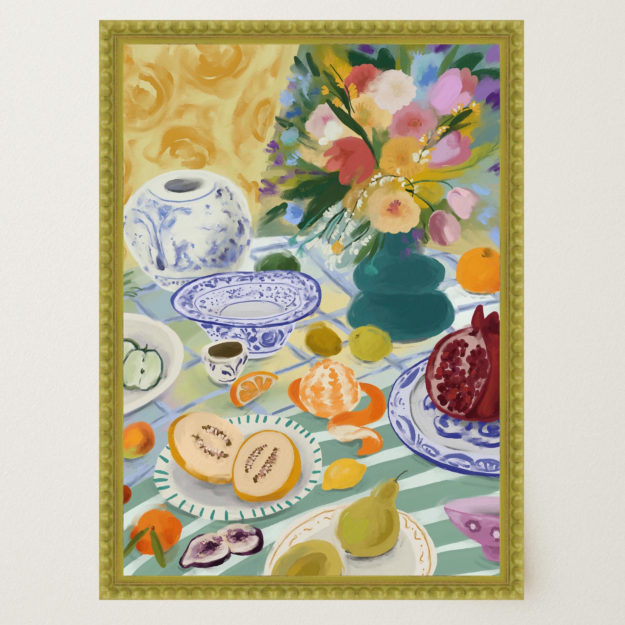 Colourful Still Life Fruit and Flowers Wall Art Print-Skudaboo