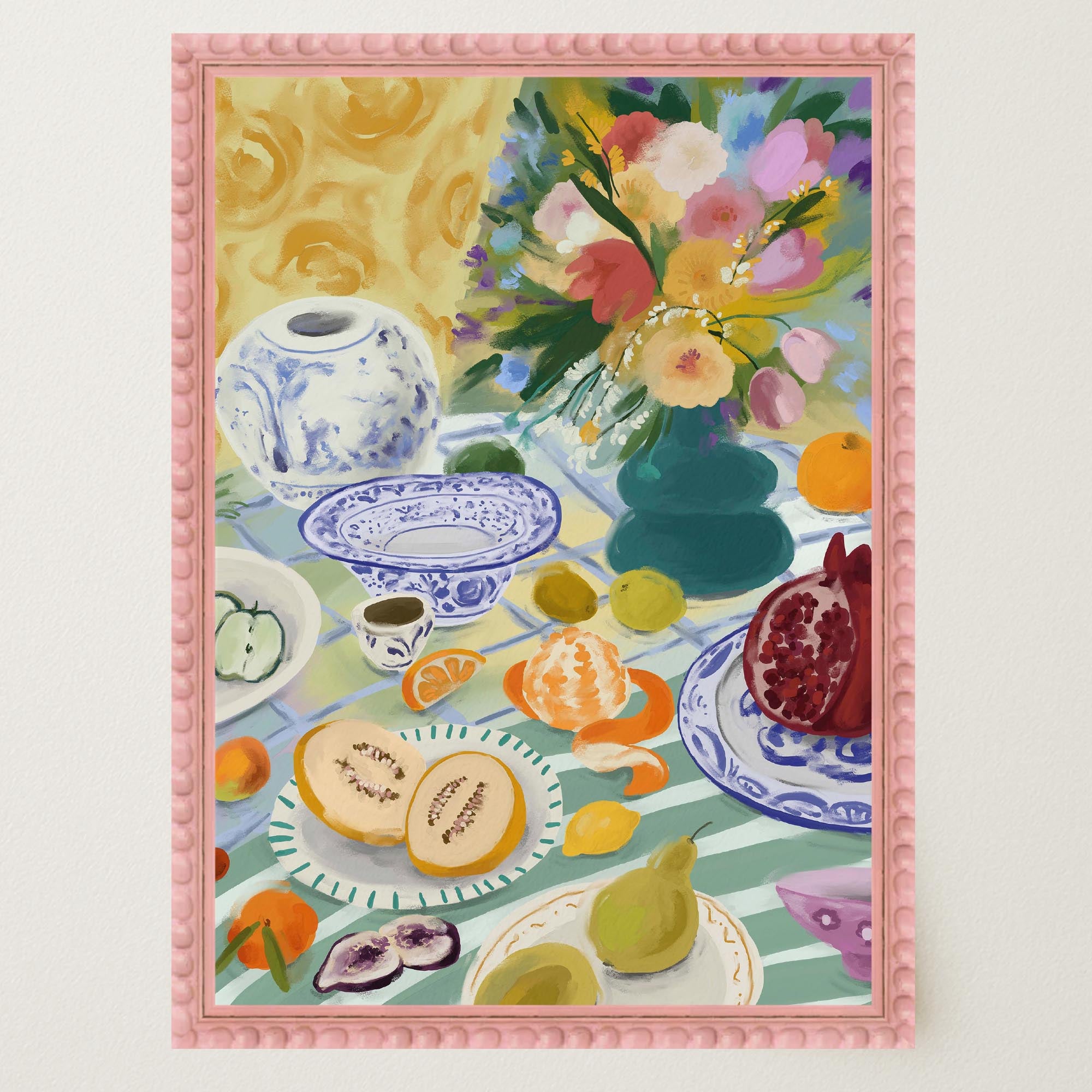 Colourful Still Life Fruit and Flowers Wall Art Print-Skudaboo