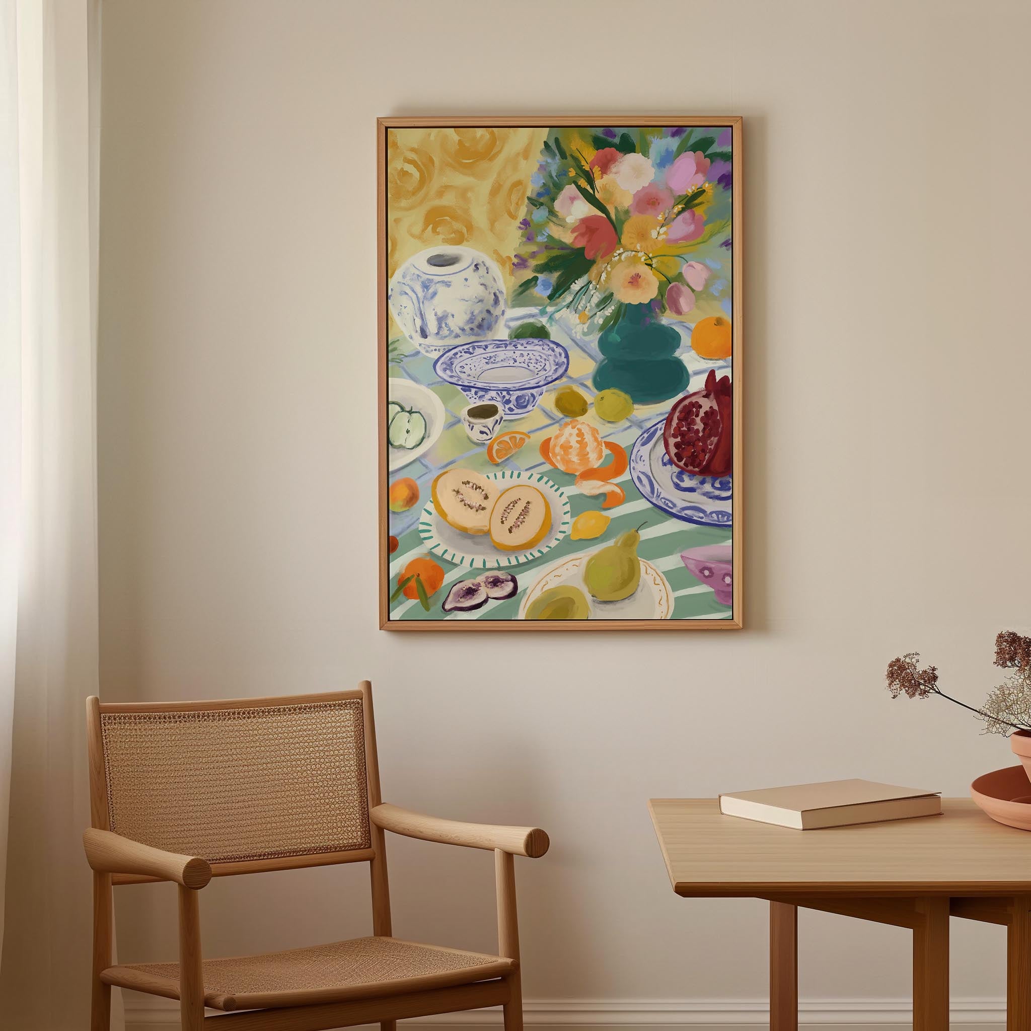 Colourful Still Life Fruit and Flowers Wall Art Print-Skudaboo