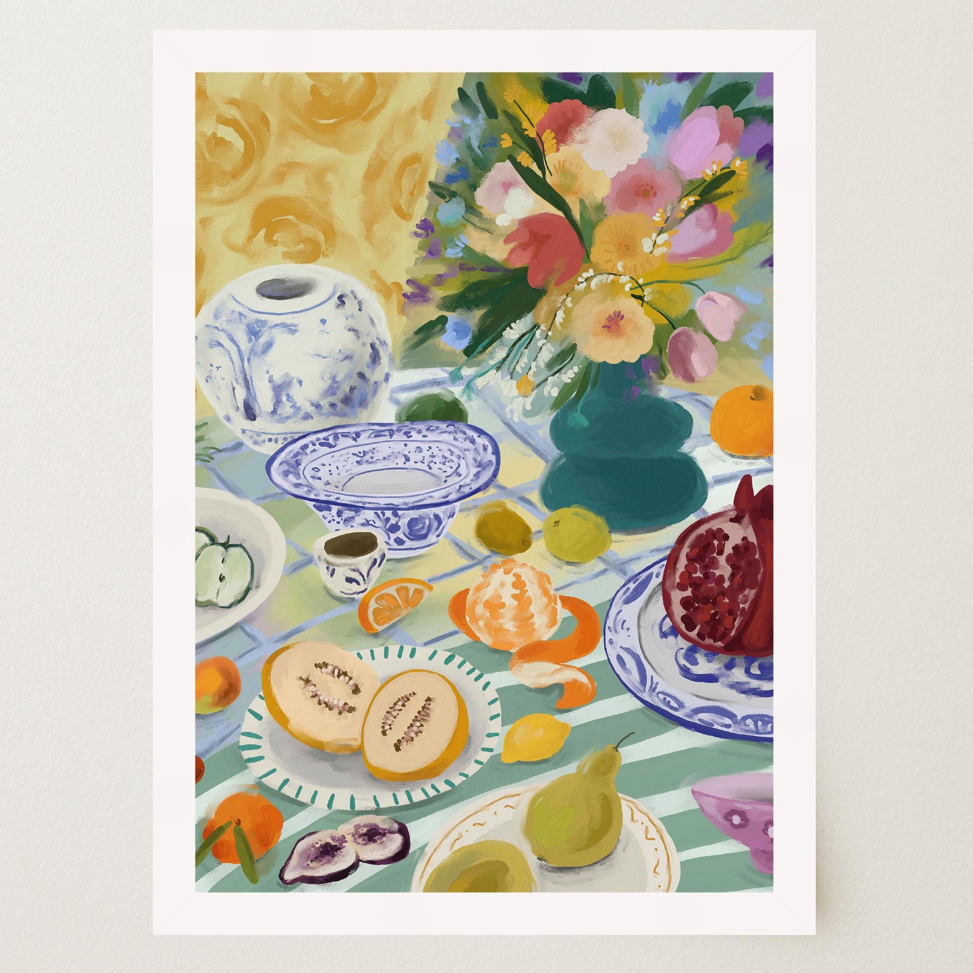 Colourful Still Life Fruit and Flowers Wall Art Print-Skudaboo