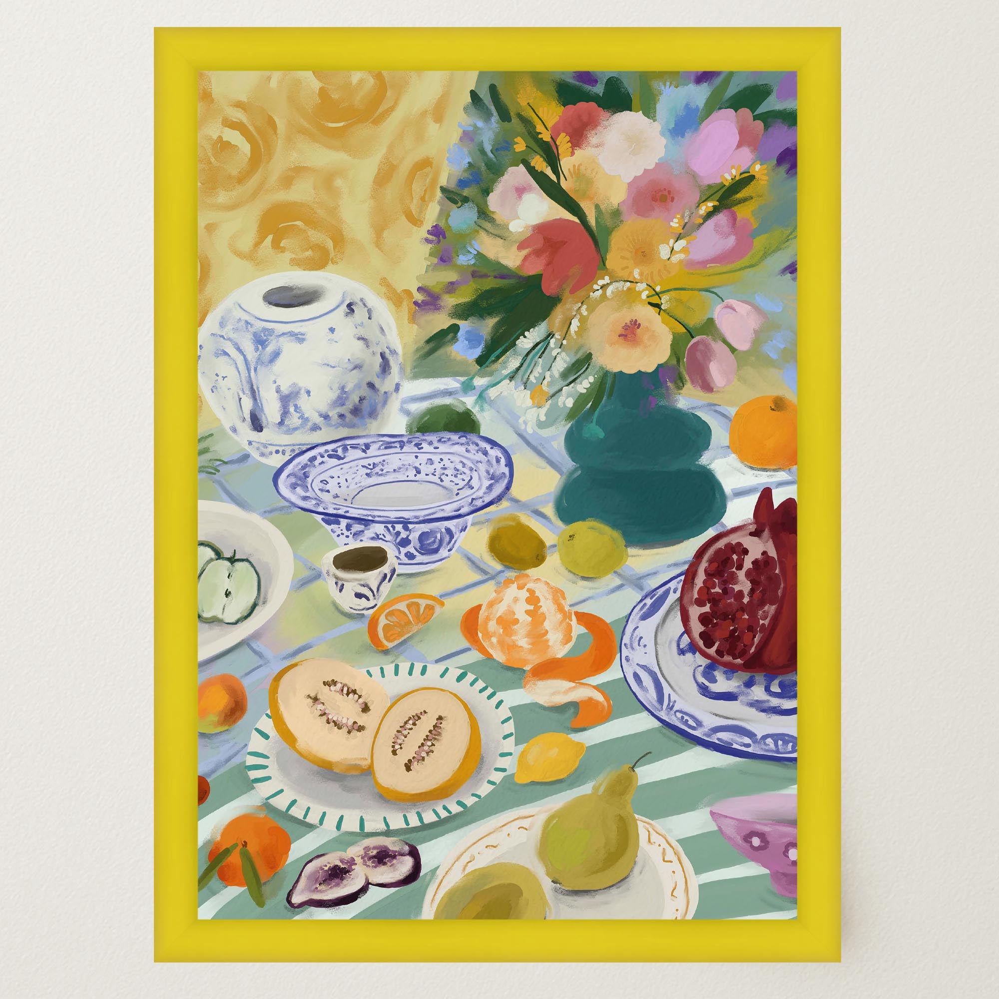 Colourful Still Life Fruit and Flowers Wall Art Print-Skudaboo