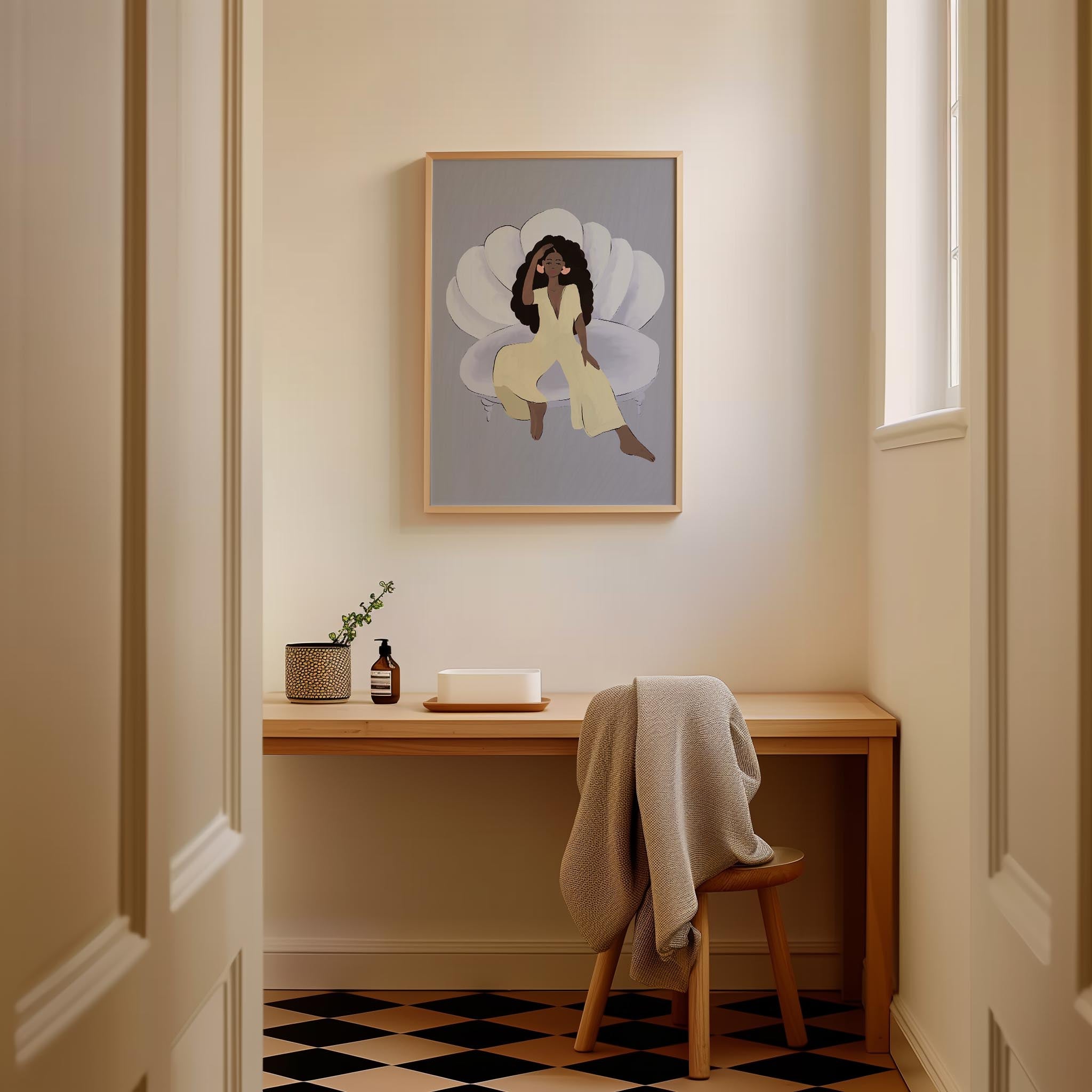 Woman Sitting in Chair Wall Art Print-Skudaboo